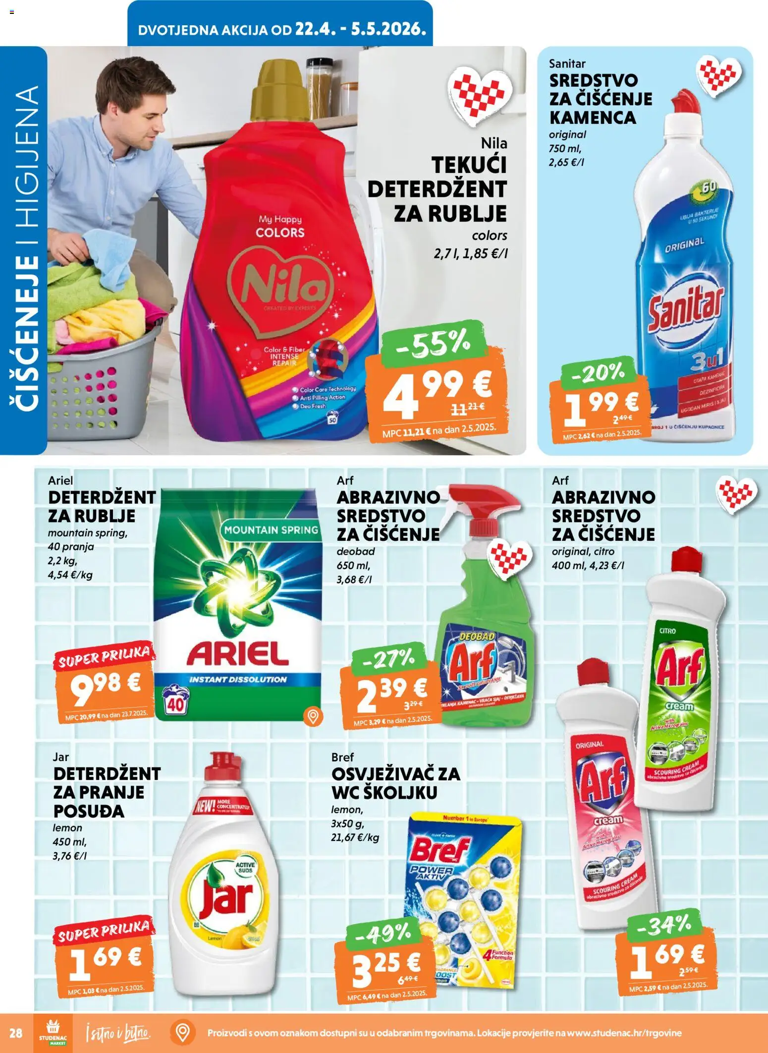 Studenac katalog | vrijedi od 22.04.2026 | Stranica: 28 | Proizvodi: Deterdžent, Abrazivno sredstvo, Nila, Ariel