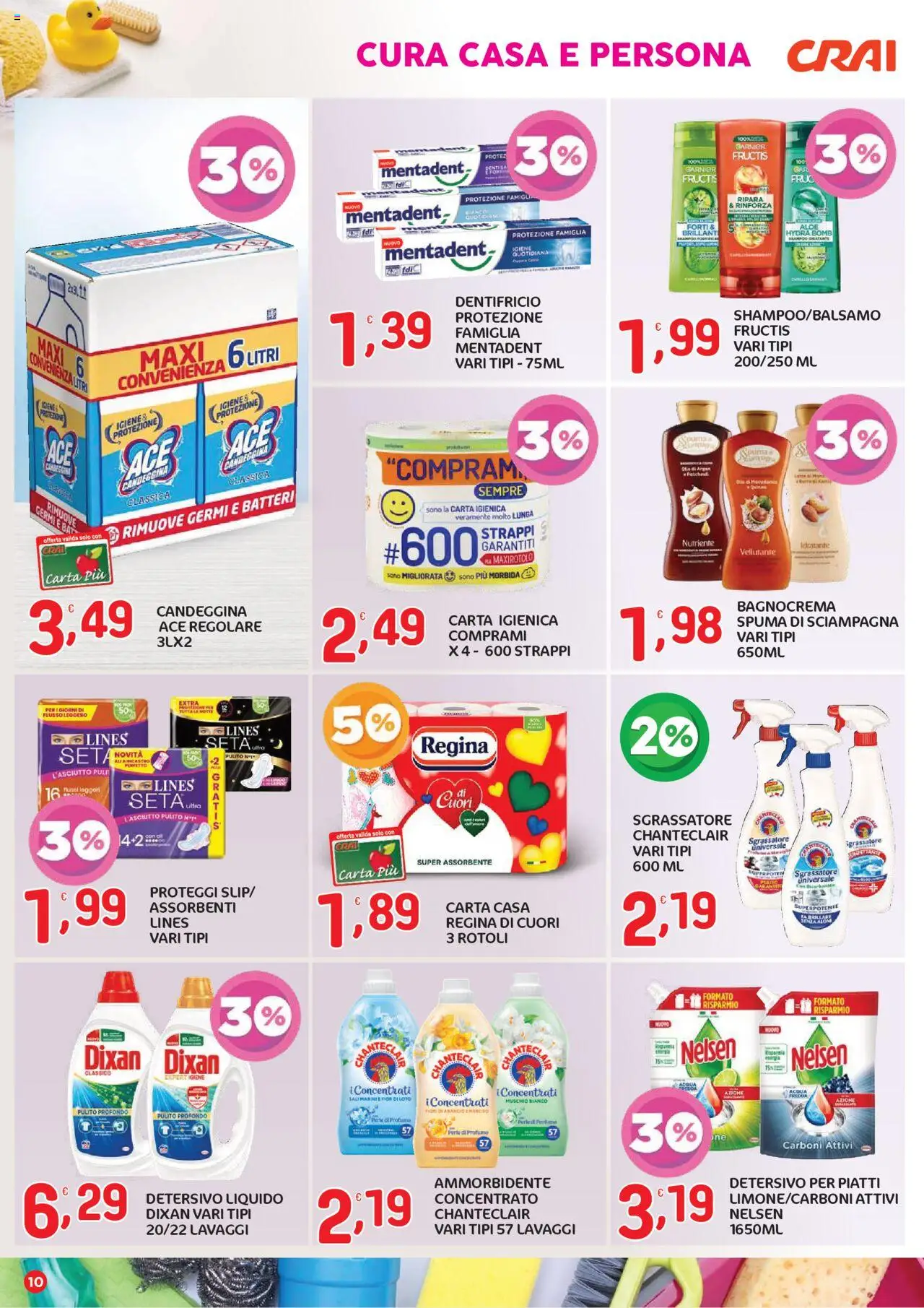 Volantino CRAI del 21.08.2025 | Pagina: 10 | Prodotti: Shampoo, Dentifricio, Acqua, Profumo