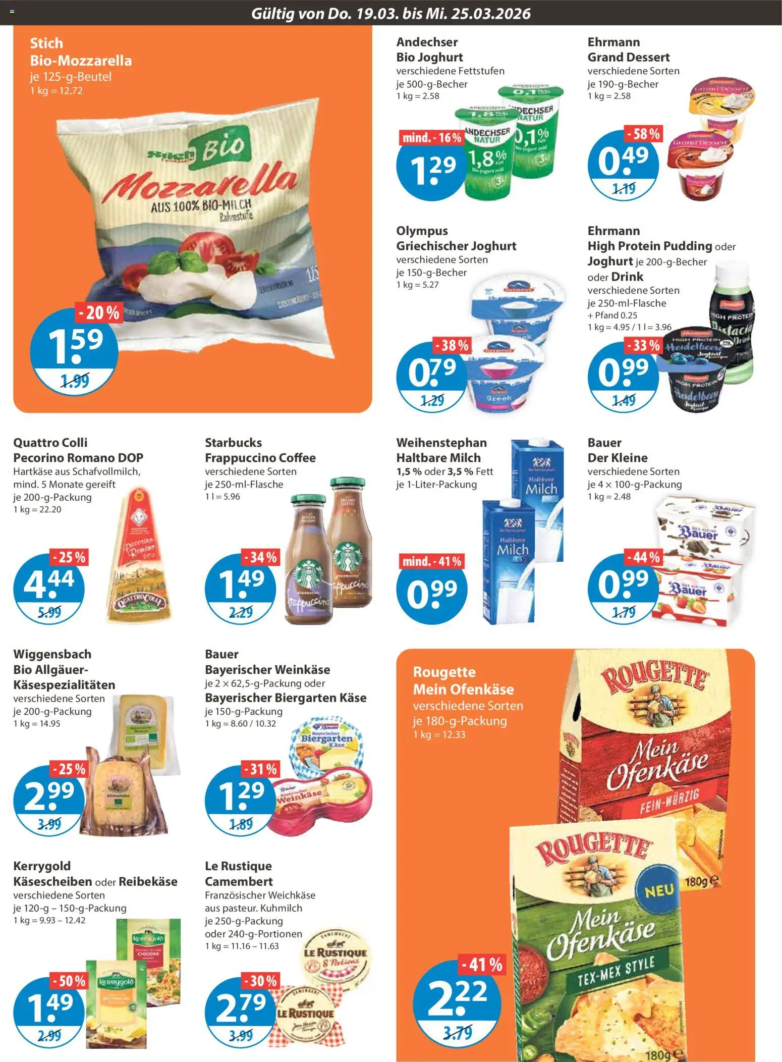 V-Markt München – gültig ab 19.03.2026 | Seite: 6 | Produkte: High protein pudding, Milch, Starbucks, Reibekase