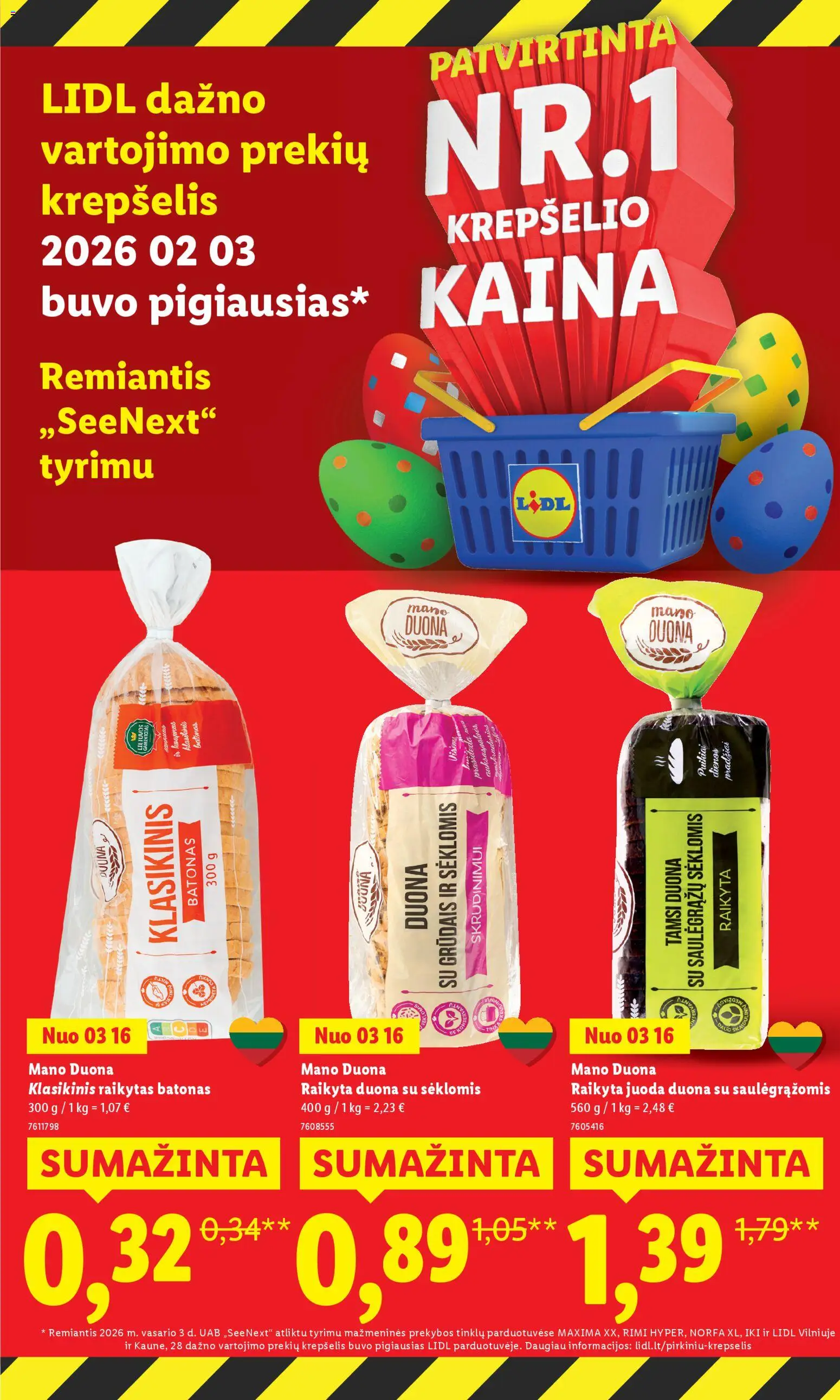 LIDL akcijos nuo 16.03.2026 | Puslapis: 2 | Prekių: Batonas, Duona skrudinimui, Duona, Krepšelis