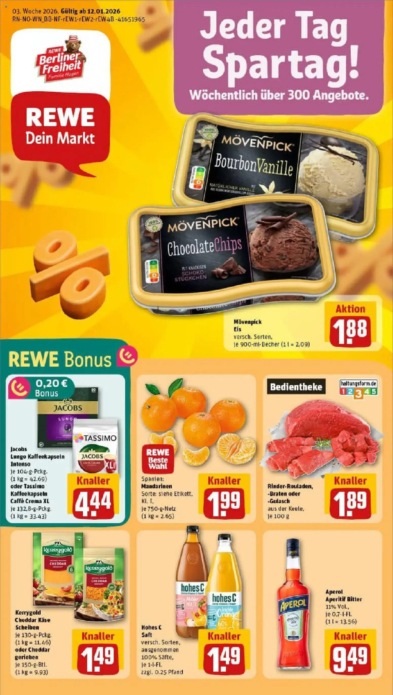 Rewe prospekt Bremen / Vahr	 – gültig ab 11.01.2026 | Seite: 1 | Produkte: Hohes c, Aperol, Saft, Eis