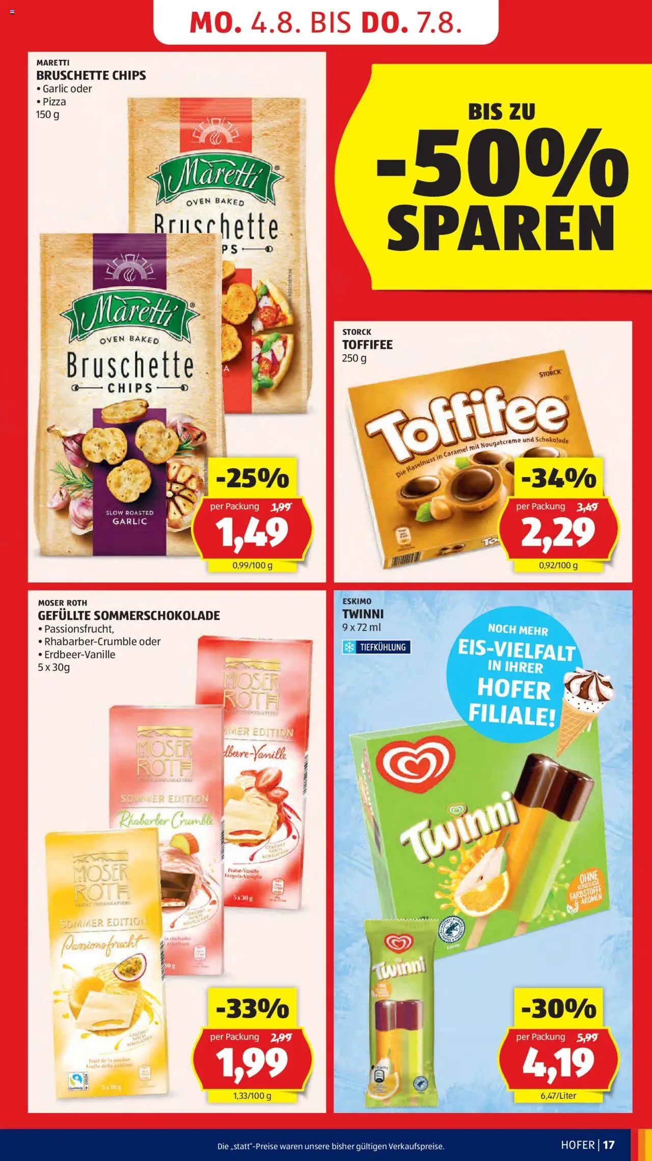 Hofer AT akciós ujság - amely érvényes a következő dátumtól: 01.08.2025 | Oldal: 19 | Termékek: Chips, Toffifee, Pizza