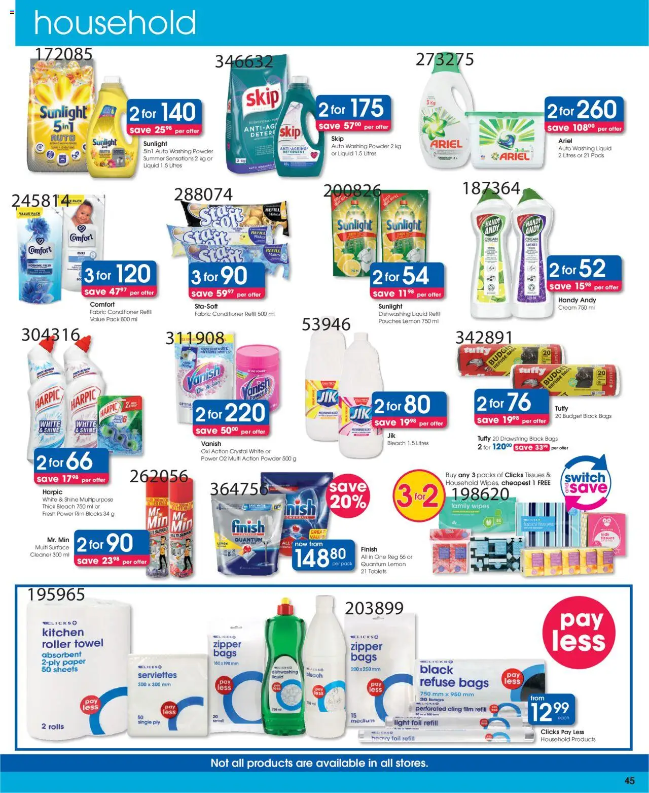 New Clicks catalogue – valid from 09.09.2025 | Page: 45 | Products: Towel, Switch, Detergent, Tissues