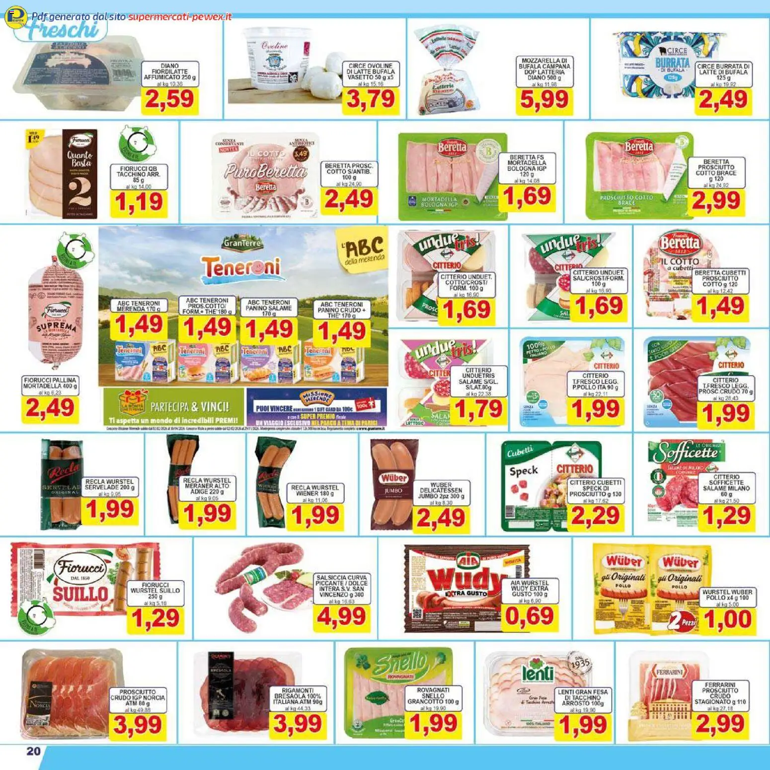 Volantino Pewex del 26.01.2026 | Pagina: 20 | Prodotti: Prosciutto Cotto, Salame, Tacchino, Mozzarella