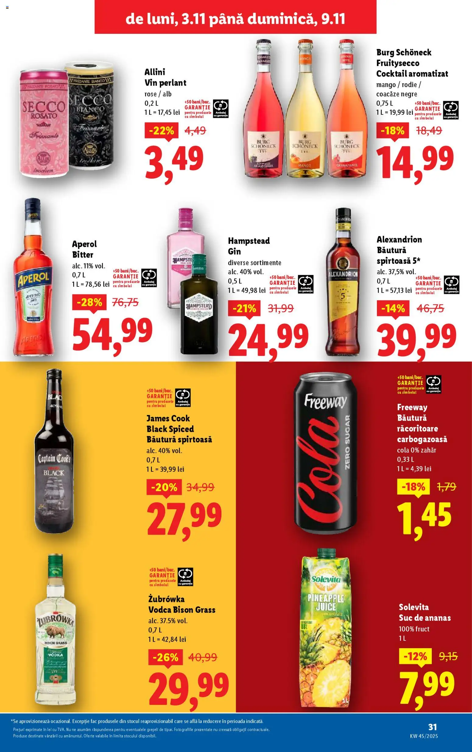 Noul catalog Lidl – valabil de la 03.11.2025 | Pagină: 31 | Produse: Vin, Gin, Vodka, Aperol