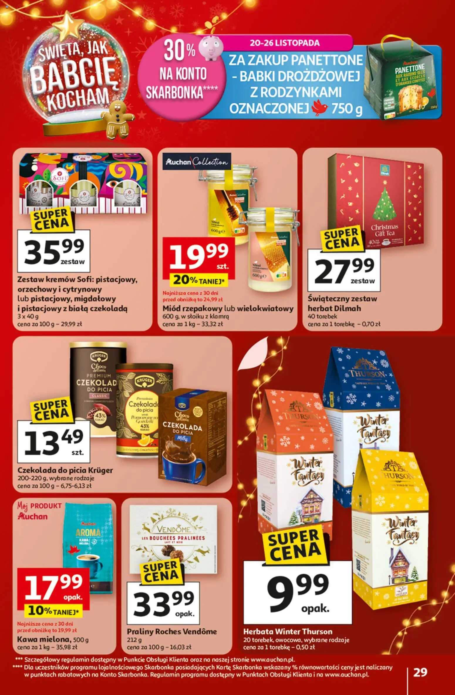Auchan Black Friday od 20.11.2025 | Strona: 29 | Produkty: Miód, Praliny, Kawa, Herbata