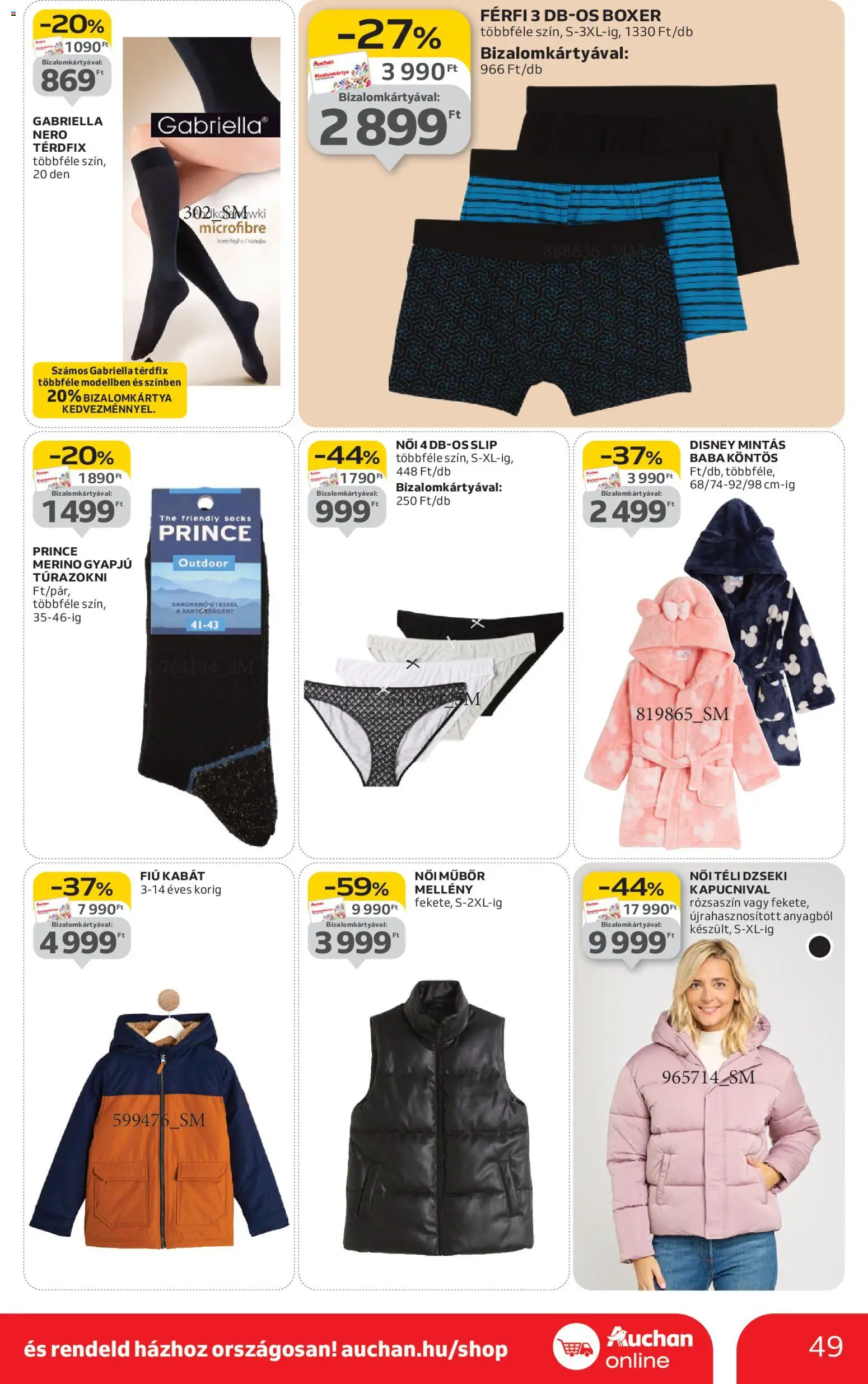 Auchan akciós ujság - amely érvényes a következő dátumtól: 20.11.2025 | Oldal: 49 | Termékek: Köntös, Mellény, Dzseki, Kabát