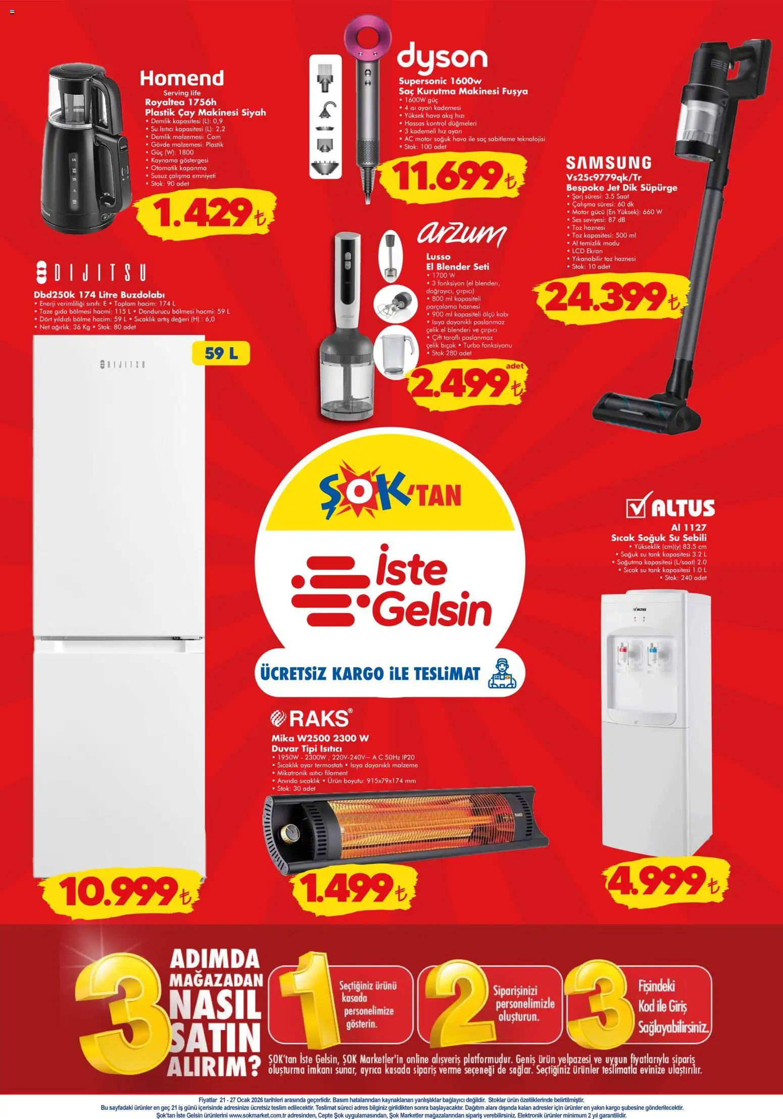 Şok Market Katalog - 21.01.2026 tarihinden itibaren geçerlidir | Sayfa: 8 | Ürünler: Su ısıtıcı, Çay, Dondurucu, Ocak