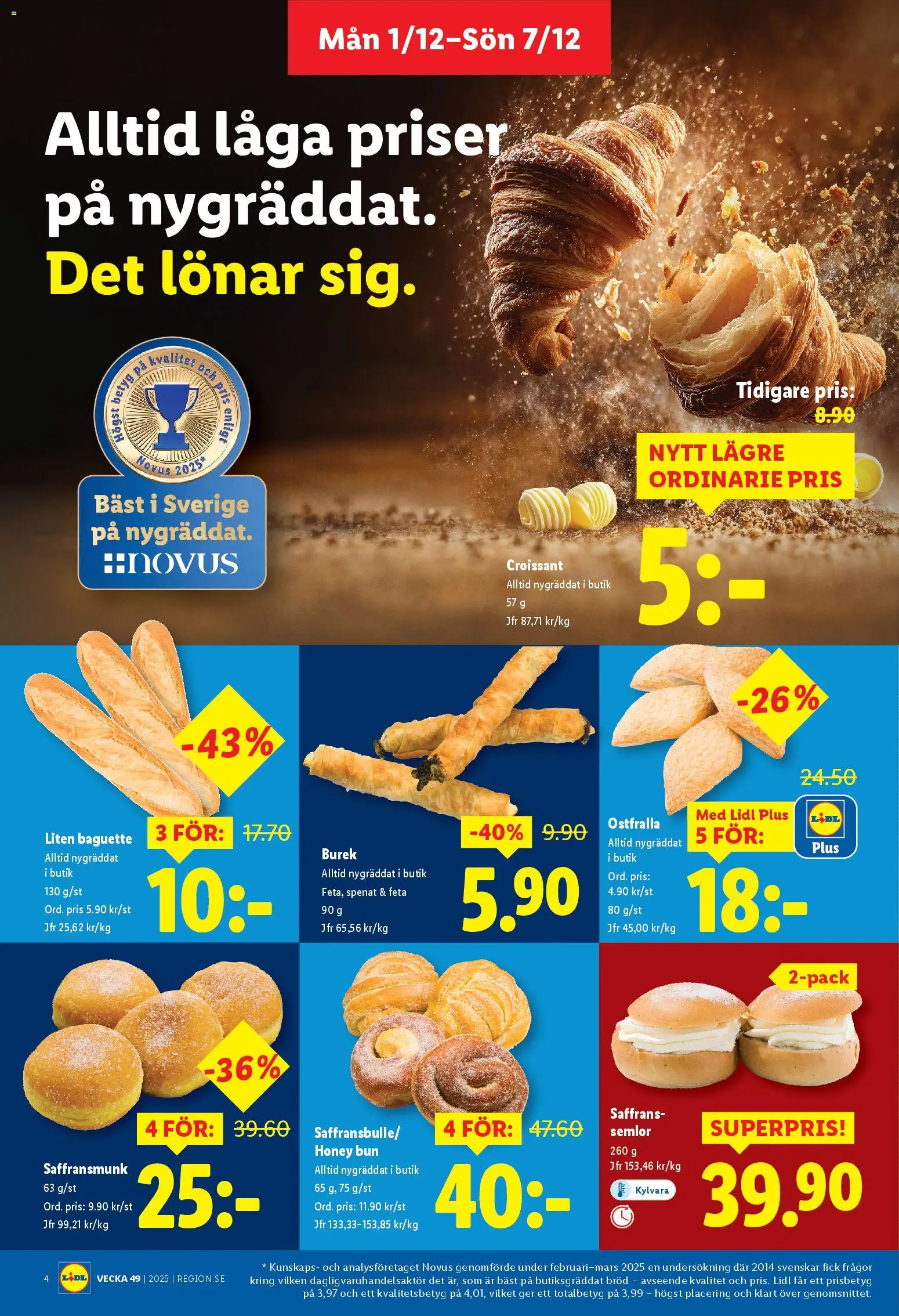 Lidl reklamblad aktuell från 01.12.2025 | Sida: 4 | Produkter: Baguette, Spenat, Bröd