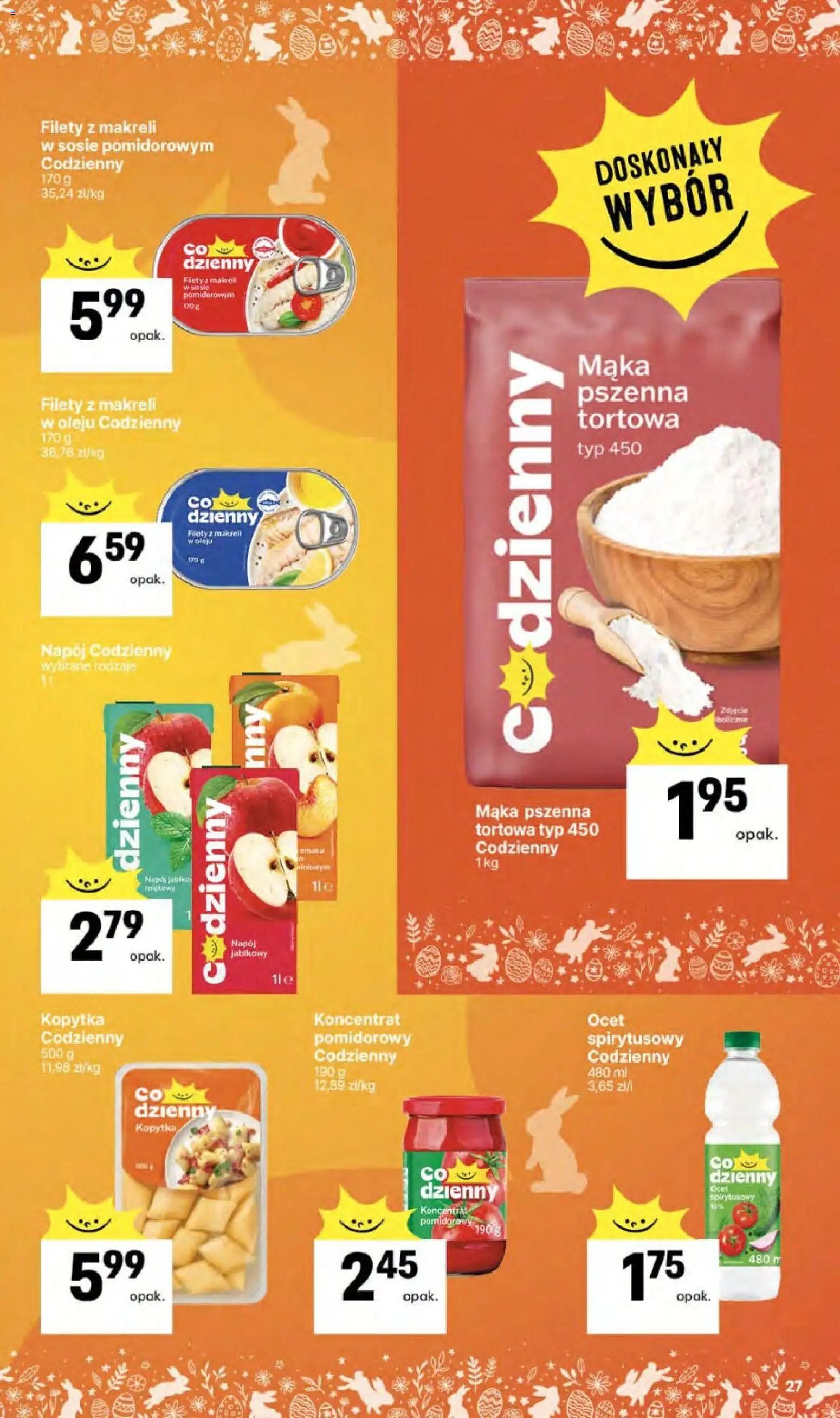 Delikatesy Centrum gazetka od 02.04.2026 | Strona: 27 | Produkty: Ocet, Koncentrat pomidorowy, Filety z makreli w sosie pomidorowym, Kopytka