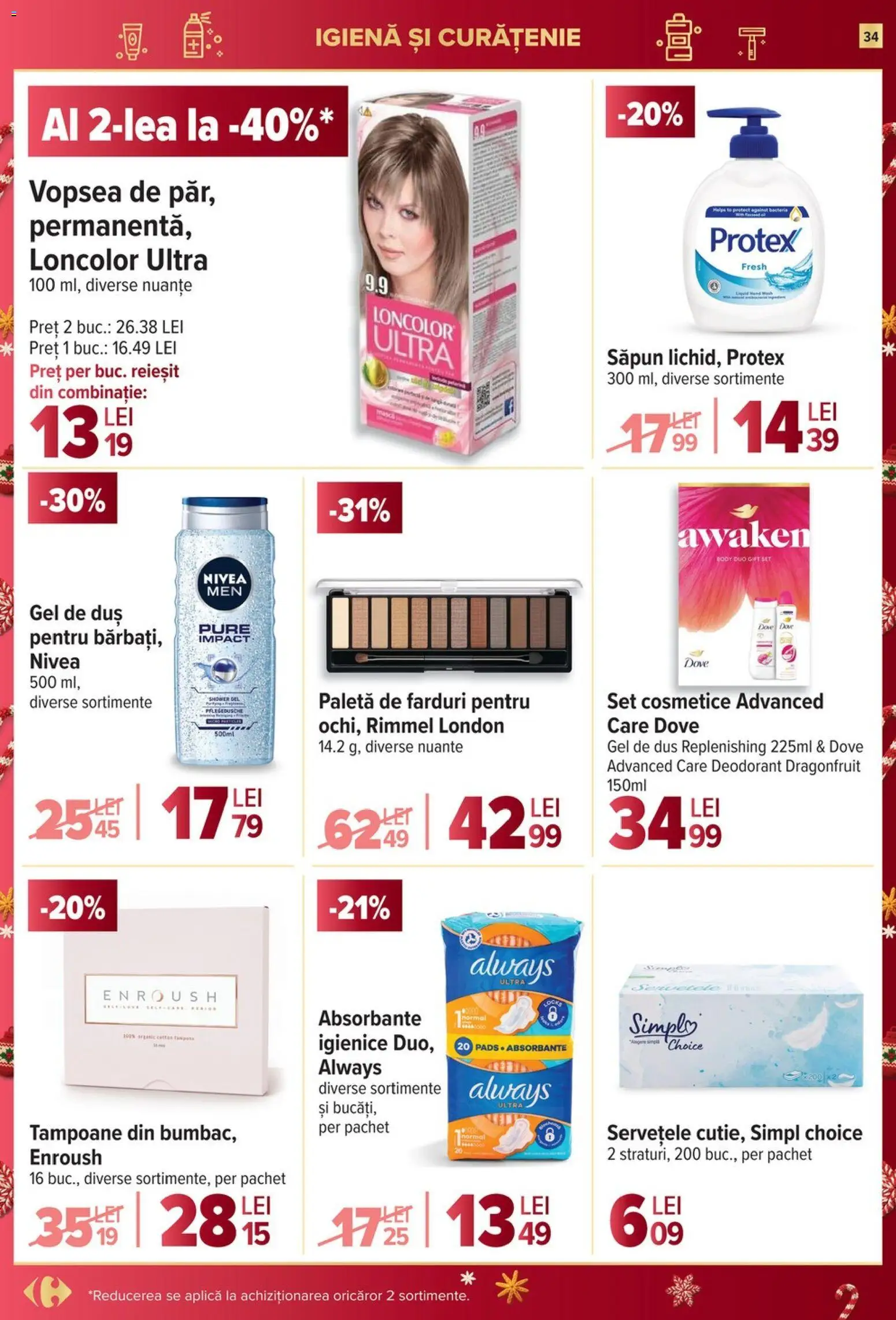 Noul catalog Carrefour – valabil de la 17.12.2025 | Pagină: 34 | Produse: Vopsea, Body, Gel de duș, Deodorant