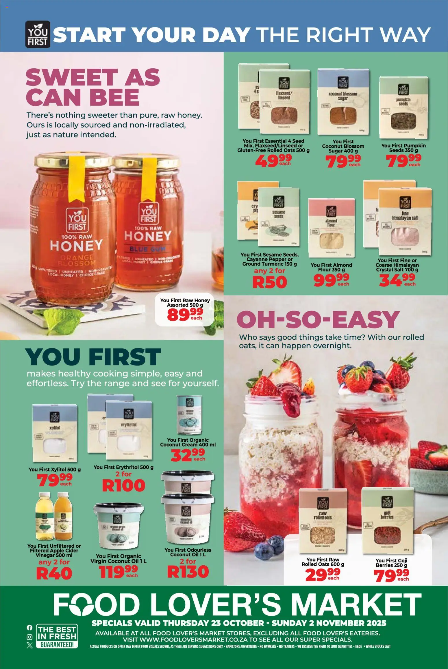 New Food Lover's Market catalogue – valid from 23.10.2025 | Page: 8 | Products: Flour, Oats, Cream, Salt