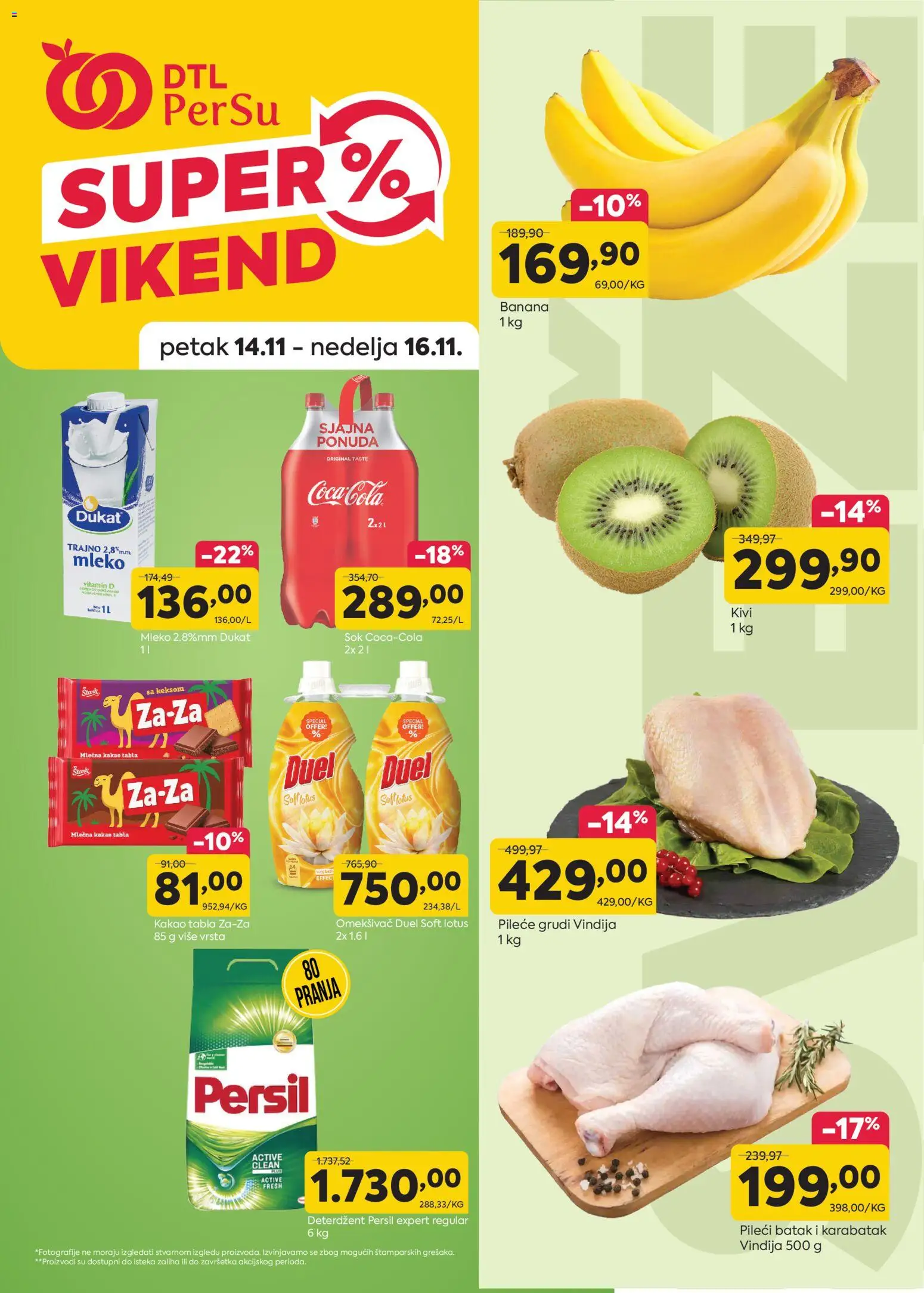 PerSu katalog - važi od 14.11.2025 | Strana: 1 | Proizvode: Banana, Kivi, Pileće grudi, Pileći batak