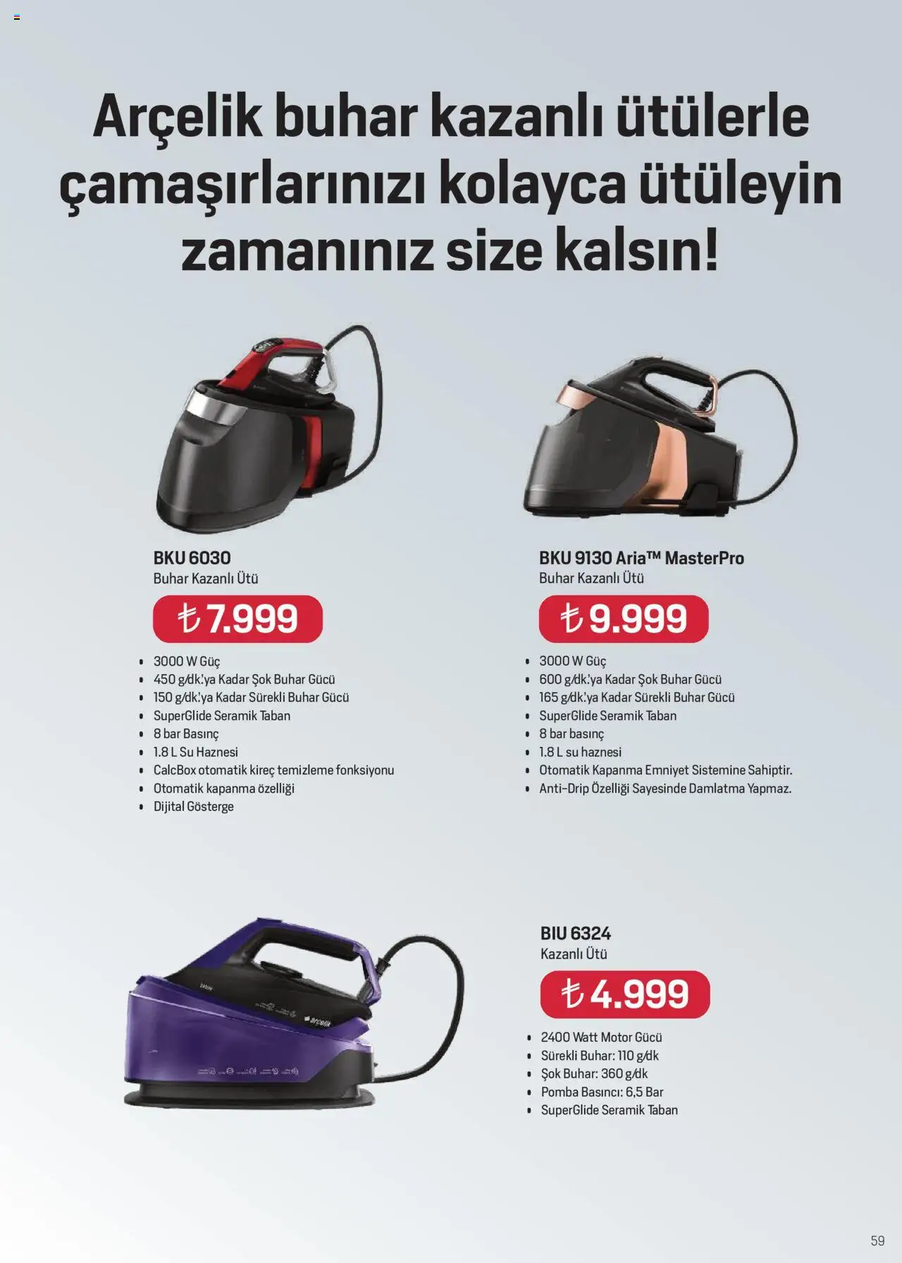 Arçelik Katalog - 01.10.2025 tarihinden itibaren geçerlidir | Sayfa: 59 | Ürünler: Su, Ütü