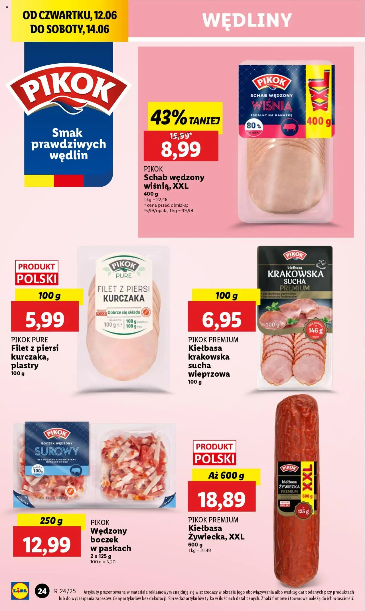 Lidl Gazetka od 12.06.2025 | Strona: 28 | Produkty: Kiełbasa, Schab, Boczek wędzony, Wędliny
