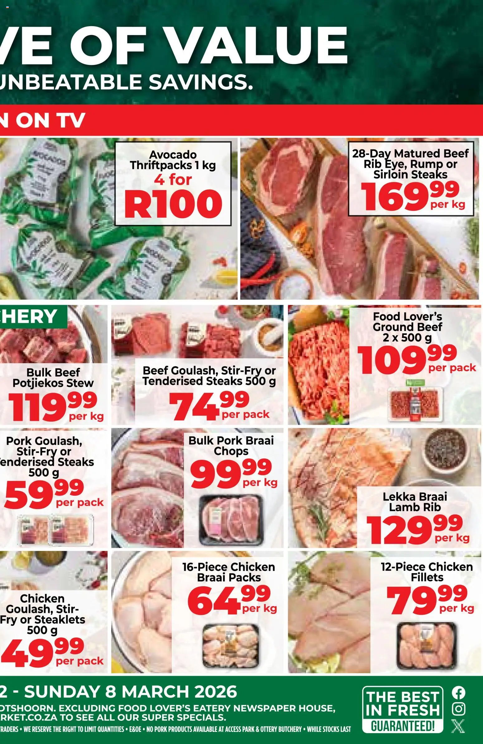New Food Lover's Market catalogue – valid from 02.03.2026 | Page: 2 | Products: TV, Chicken, Pork, Beef