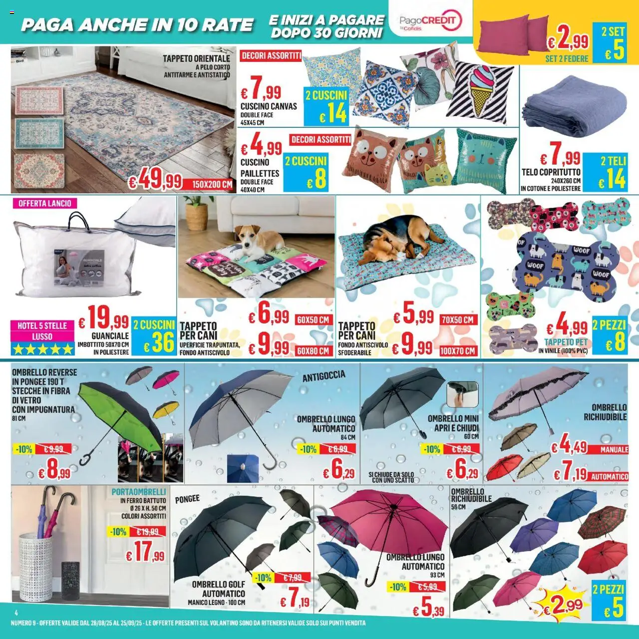 Volantino Satur del 28.08.2025 | Pagina: 4 | Prodotti: Ombrello, Cuscino, Tappeto, Guanciale
