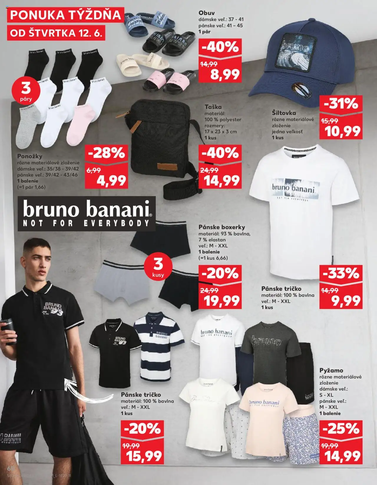 Nové Kaufland akcie – leták je platný od 12.06.2025 | Strana: 60 | Produkty: Ponožky, Pyžamo, Boxerky, Taška