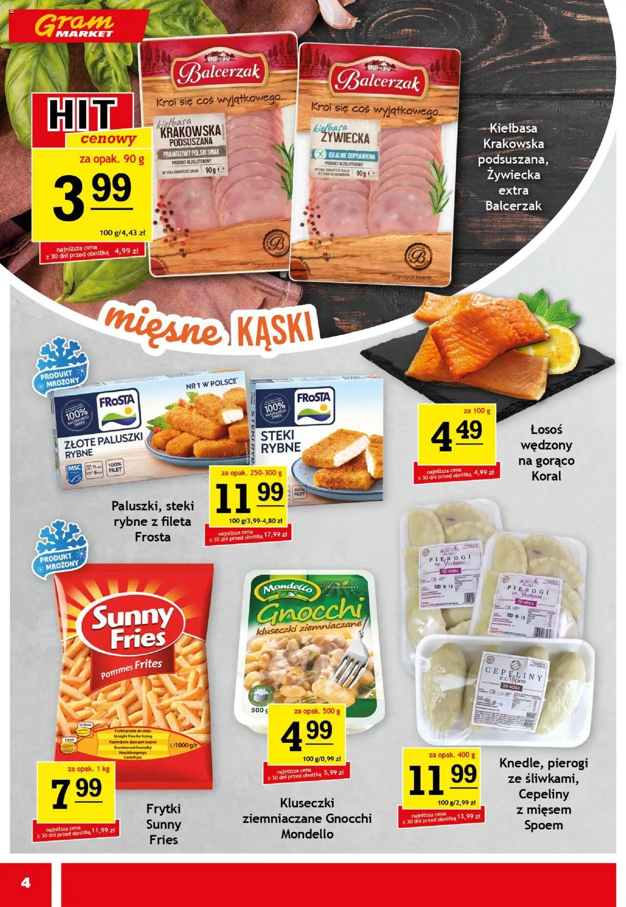 Gram Market Gazetka od 20.08.2025 | Strona: 4 | Produkty: Kiełbasa, Steki, Paluszki, Frytki