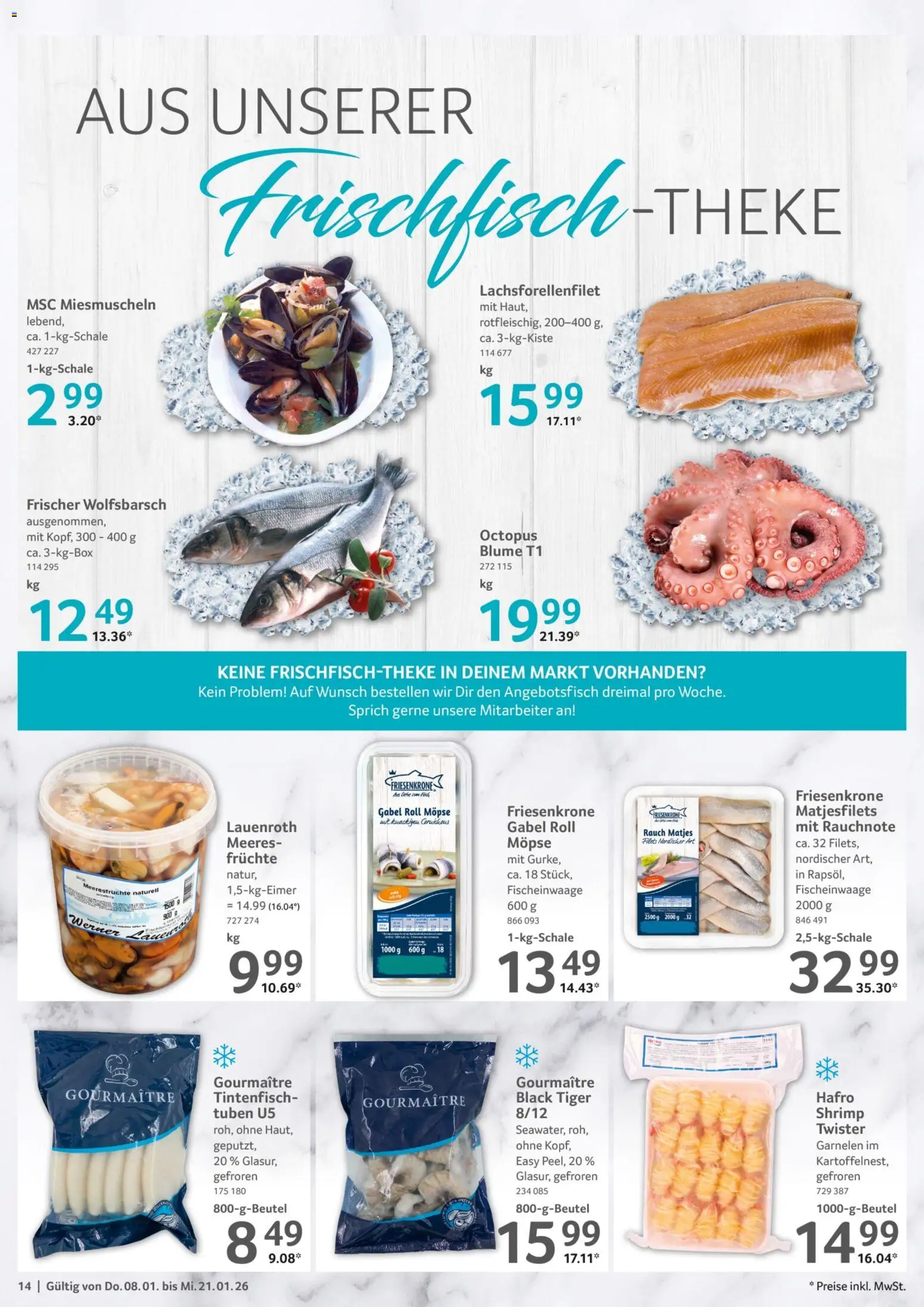 Selgros Gastronomie – gültig ab 08.01.2026 | Seite: 14 | Produkte: Garnelen, Tintenfisch, Meeresfrüchte