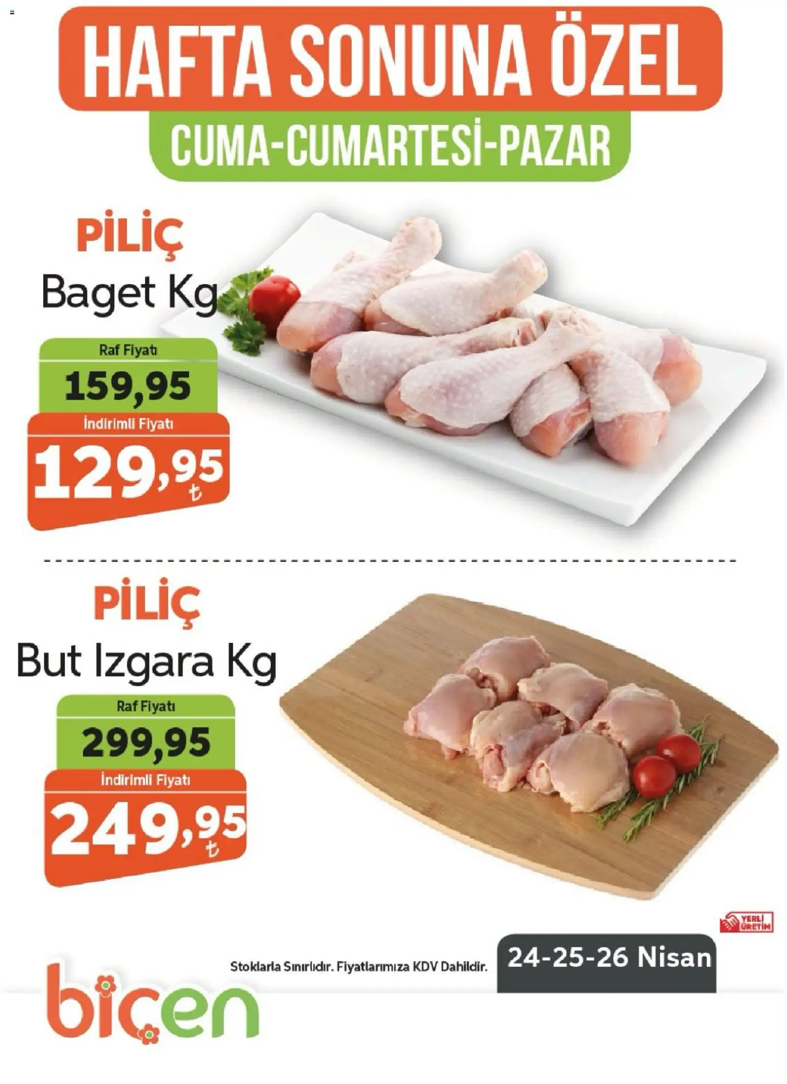 Biçen Market - Hafta Sonuna Özel - Piliç - 24.04.2026 tarihinden itibaren geçerlidir | Sayfa: 1 | Ürünler: Raf, Piliç, Izgara