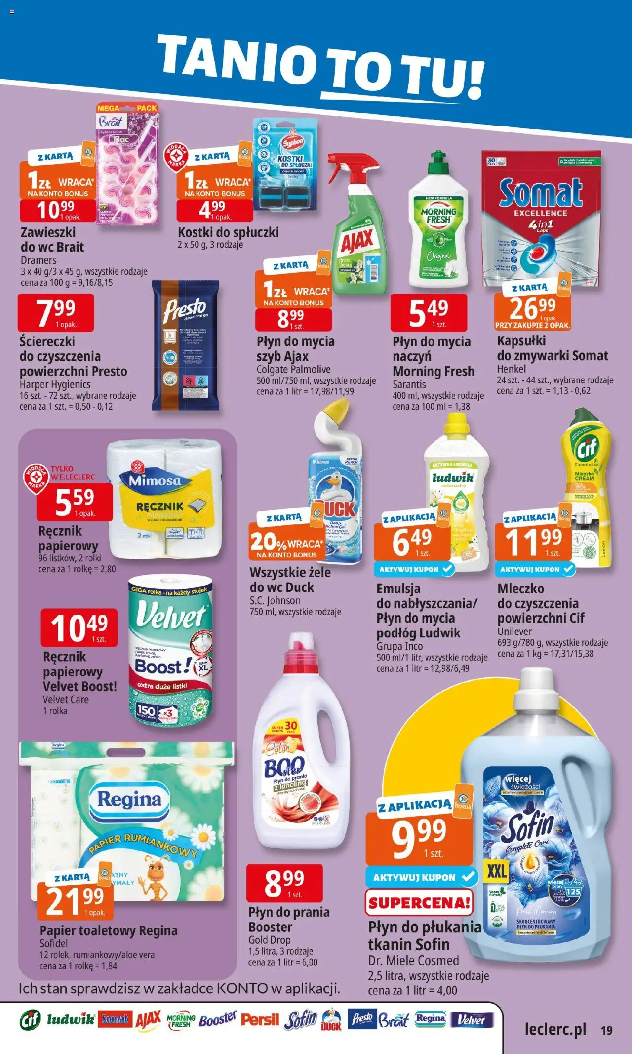 E.Leclerc Gazetka od 11.08.2025 | Strona: 19 | Produkty: Kostki do spłuczki, Papier toaletowy, Persil, Ręcznik papierowy