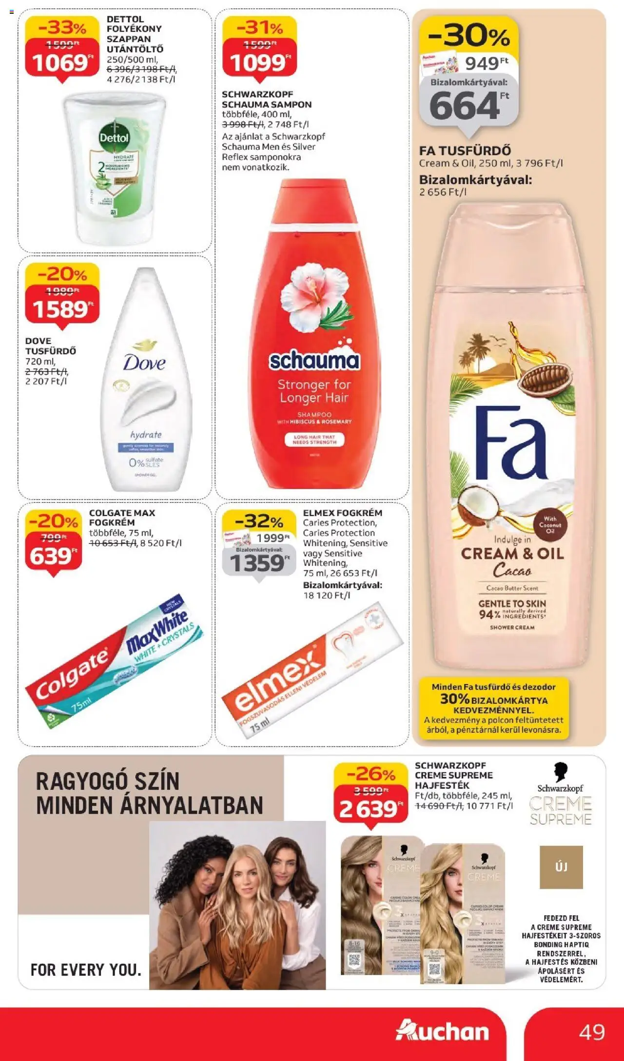 Auchan akciós ujság - amely érvényes a következő dátumtól: 02.10.2025 | Oldal: 49 | Termékek: Sampon, Szappan, Dezodor, Fogkrém
