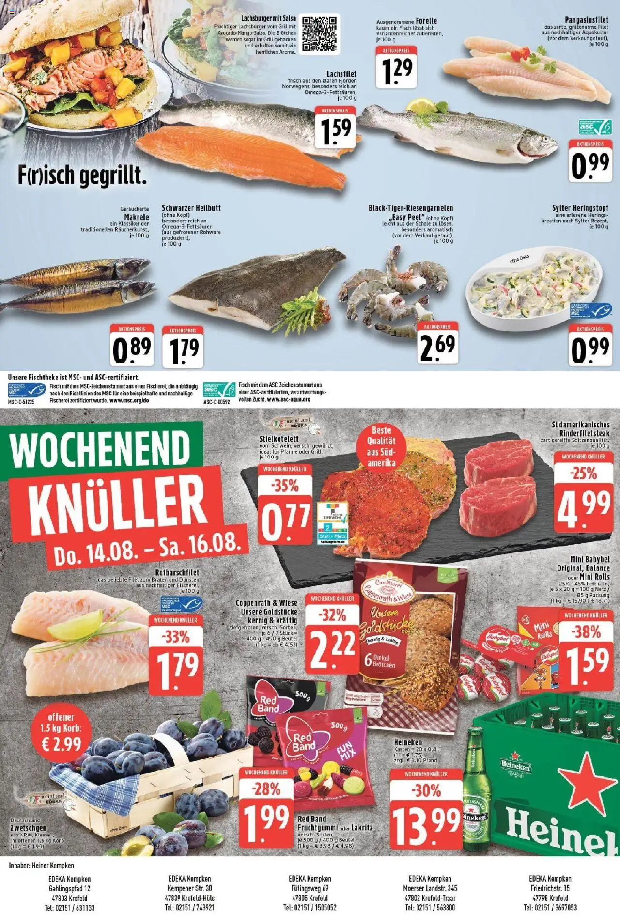 Edeka prospekt Krefeld	 - gültig ab dem 11.08.2025 | Seite: 8 | Produkte: Korb, Heineken, Fisch, Steak