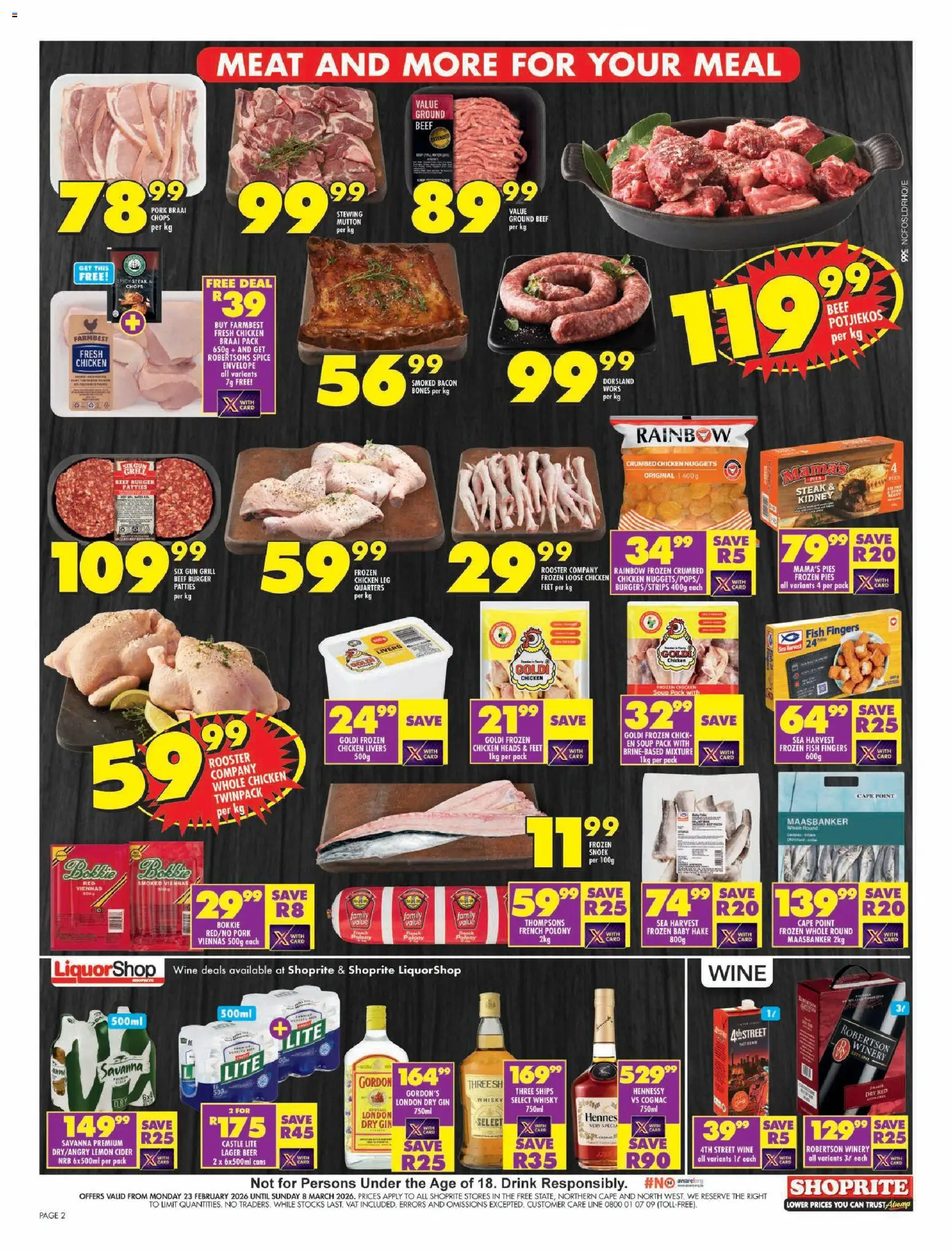 New Shoprite catalogue – valid from 23.02.2026 | Page: 2 | Products: Cider, Beer, Pork, Fish