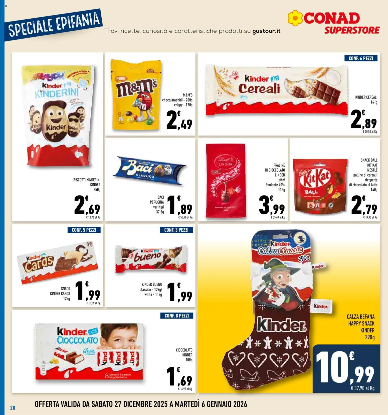 Volantino Conad del 27.12.2025 | Pagina: 28 | Prodotti: Cioccolato, Cereali, Biscotti, Latte