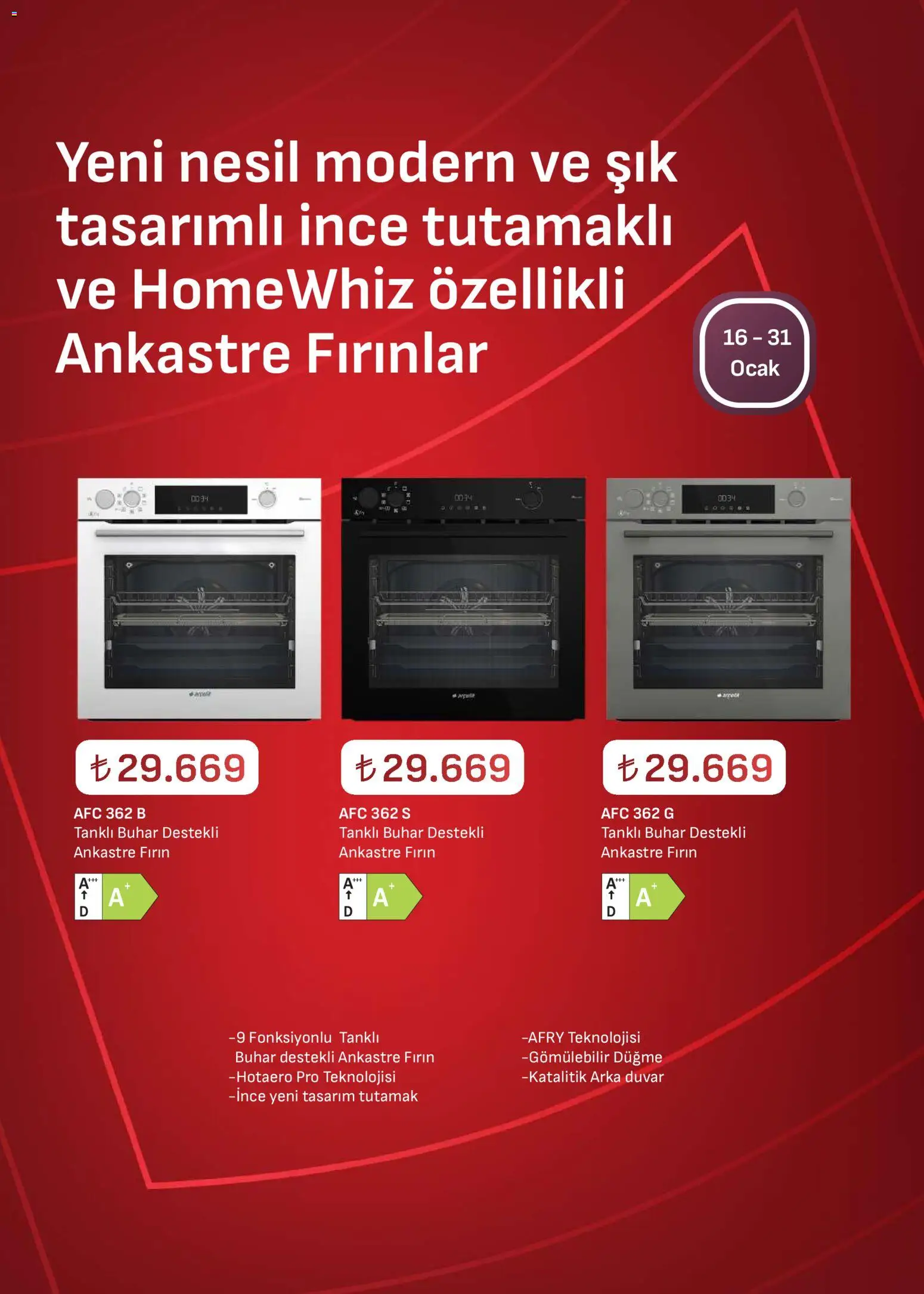 Arçelik Ankastre Kataloğu - 16.01.2026 tarihinden itibaren geçerlidir | Sayfa: 22 | Ürünler: Fırın, Ocak