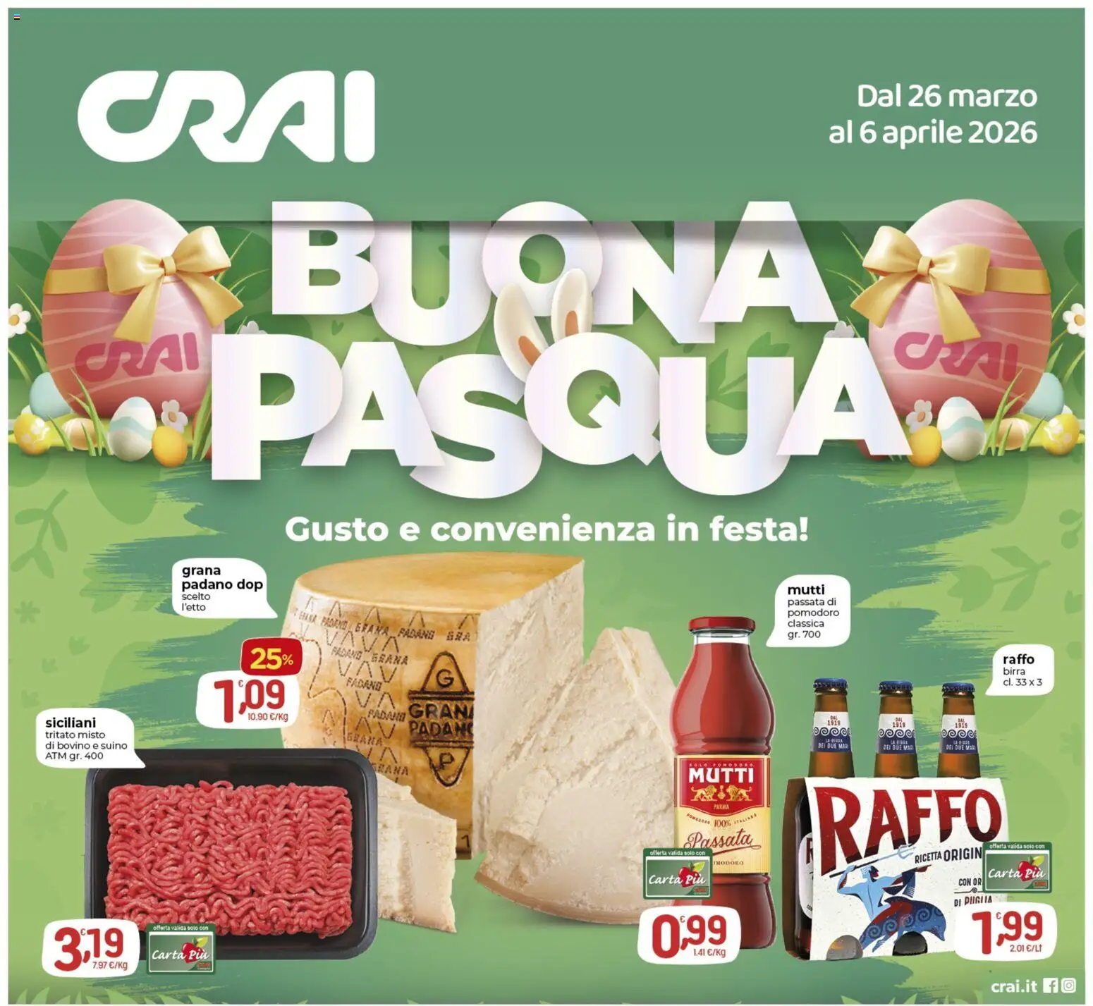 Volantino CRAI del 26.03.2026 | Pagina: 1 | Prodotti: Bovino, Birra, Pomodoro, Passata di pomodoro