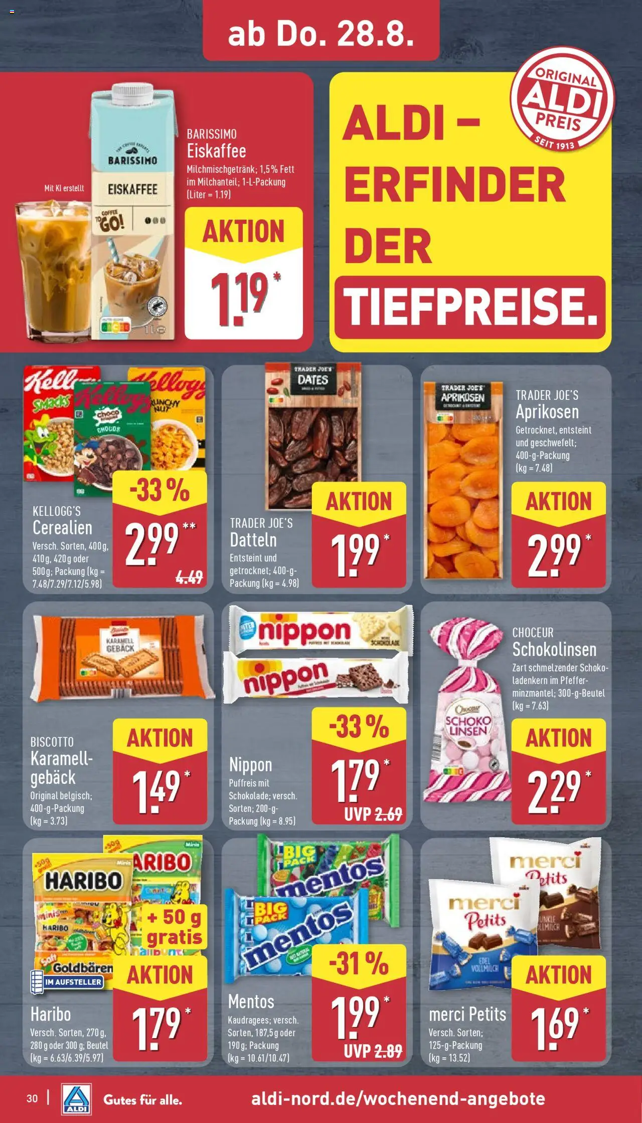 Aldi Prospekt 	 - gültig ab dem 25.08.2025 | Seite: 30 | Produkte: Merci, Haribo, Kellogg's, Pfeffer