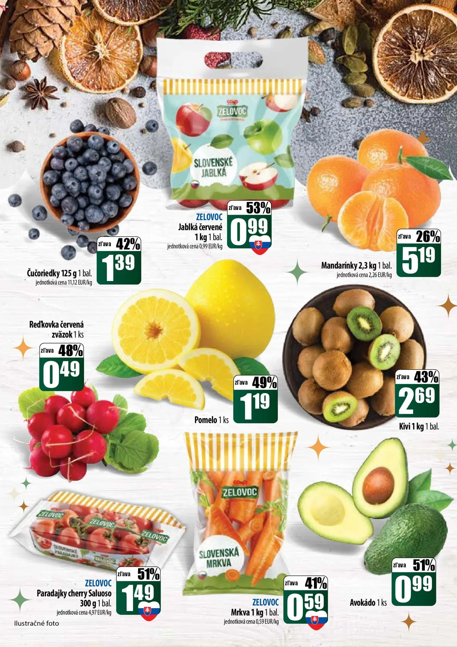 Nové COOP Jednota akcie – leták je platný od 11.12.2025 | Strana: 3 | Produkty: Jablká, Mrkva, Avokádo, Pomelo
