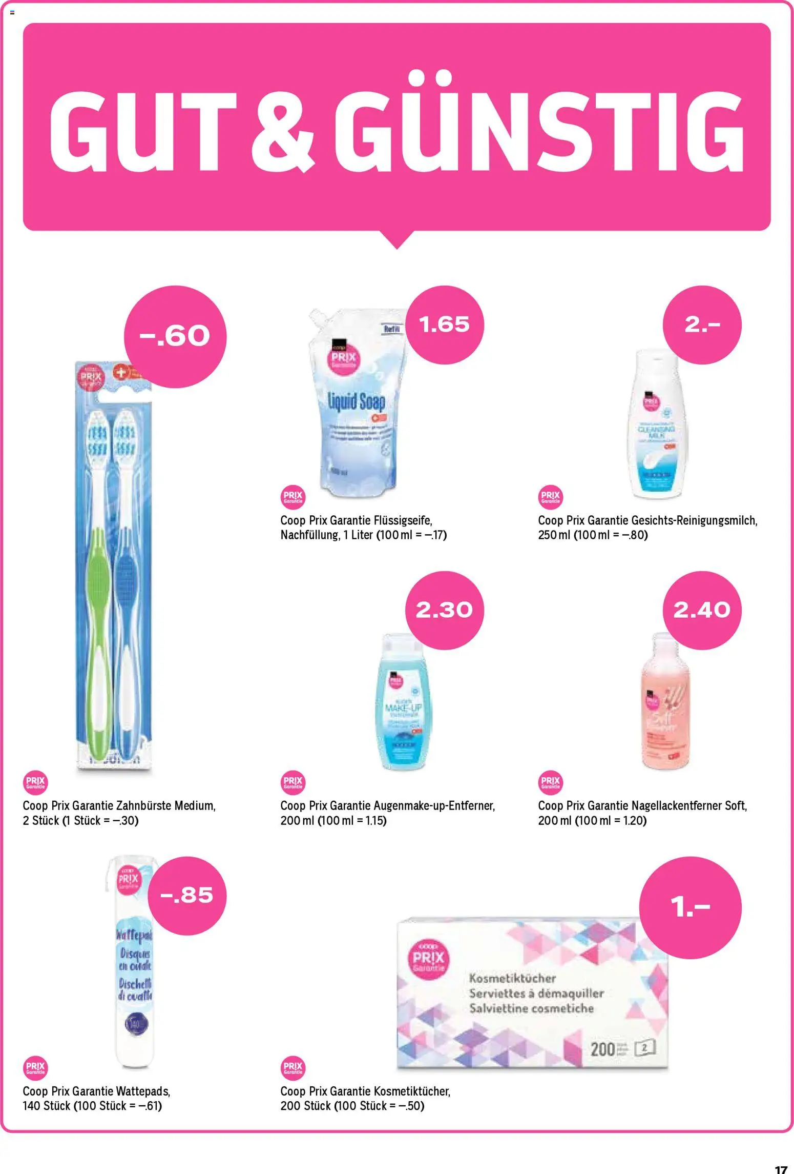 Coop aktionen – gültig ab 05.03.2026 | Seite: 17 | Produkte: Nagellackentferner, Zahnbürste, Wattepads