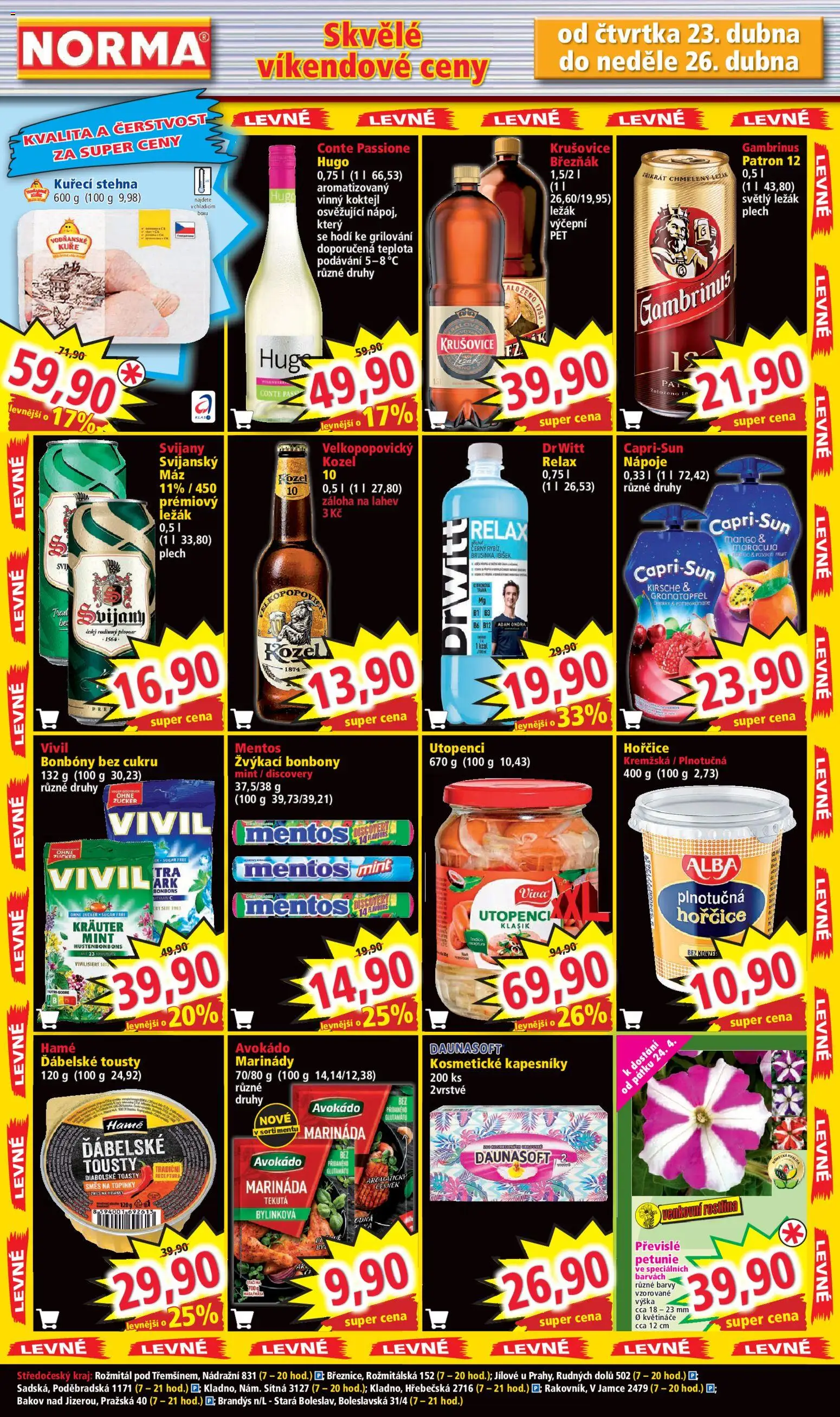 Norma leták od 20.04.2026 | Strana: 7 | Produkty: Maracuja, Krušovice, Kuřecí stehna, Barvy