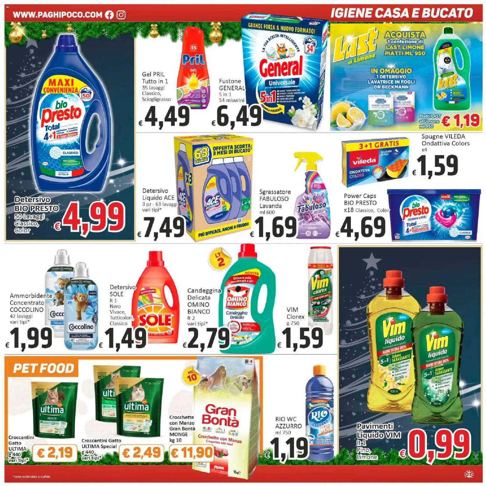 Volantino Paghi Poco del 12.12.2025 | Pagina: 23 | Prodotti: Manzo, Limone, Lavatrice, WC
