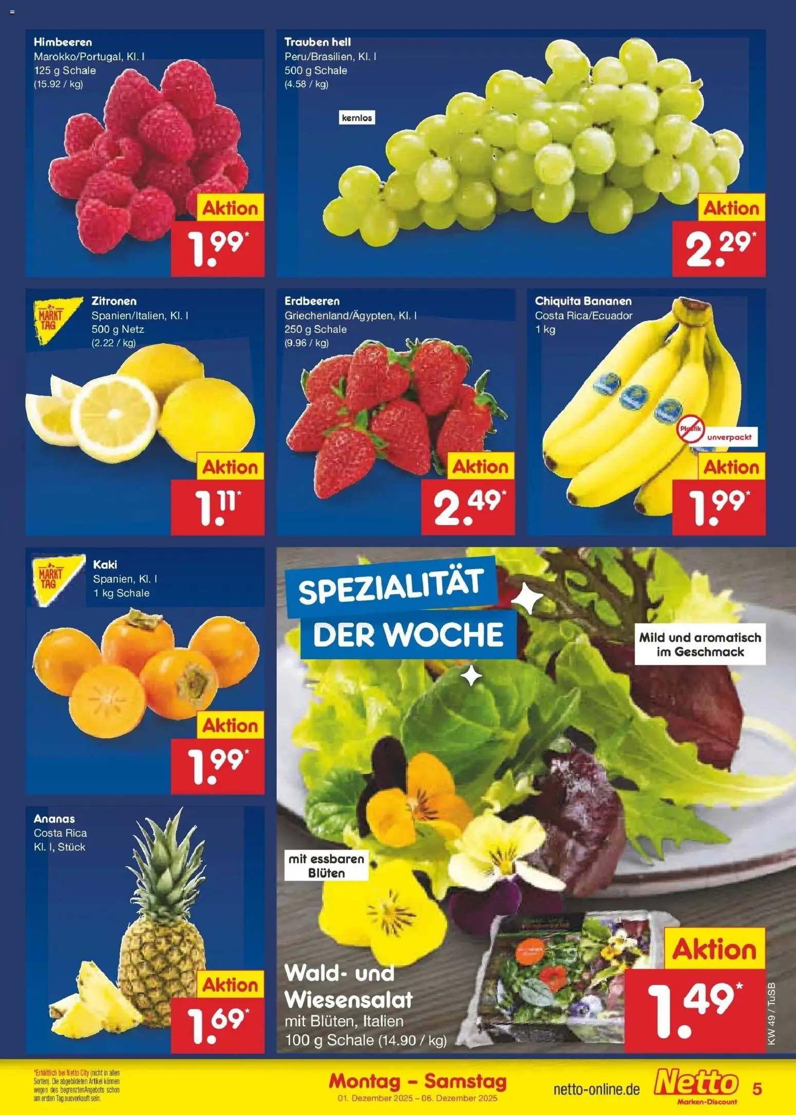 Netto Marken-Discount prospekt Calw-Stammheim	 – gültig ab 01.12.2025 | Seite: 5 | Produkte: Himbeeren, Trauben, Kaki, Zitronen