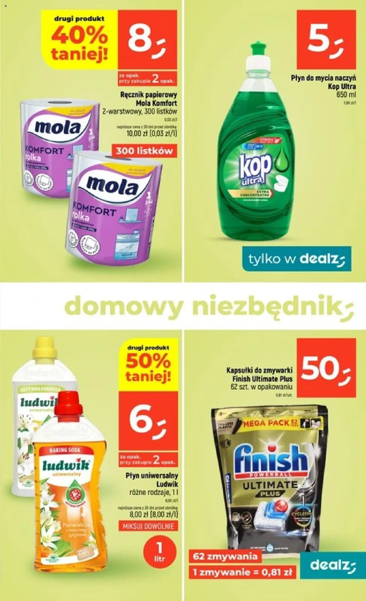 Dealz gazetka od 09.04.2026 | Strona: 39 | Produkty: Finish, Ręcznik papierowy, Kapsułki do zmywarki, Płyn do mycia naczyń