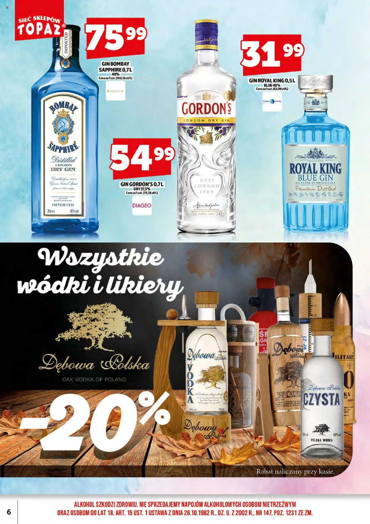 Topaz Gazetka alkoholowa od 15.09.2025 | Strona: 8 | Produkty: Gin Gordon's, Vodka, Alkohol, Wódka