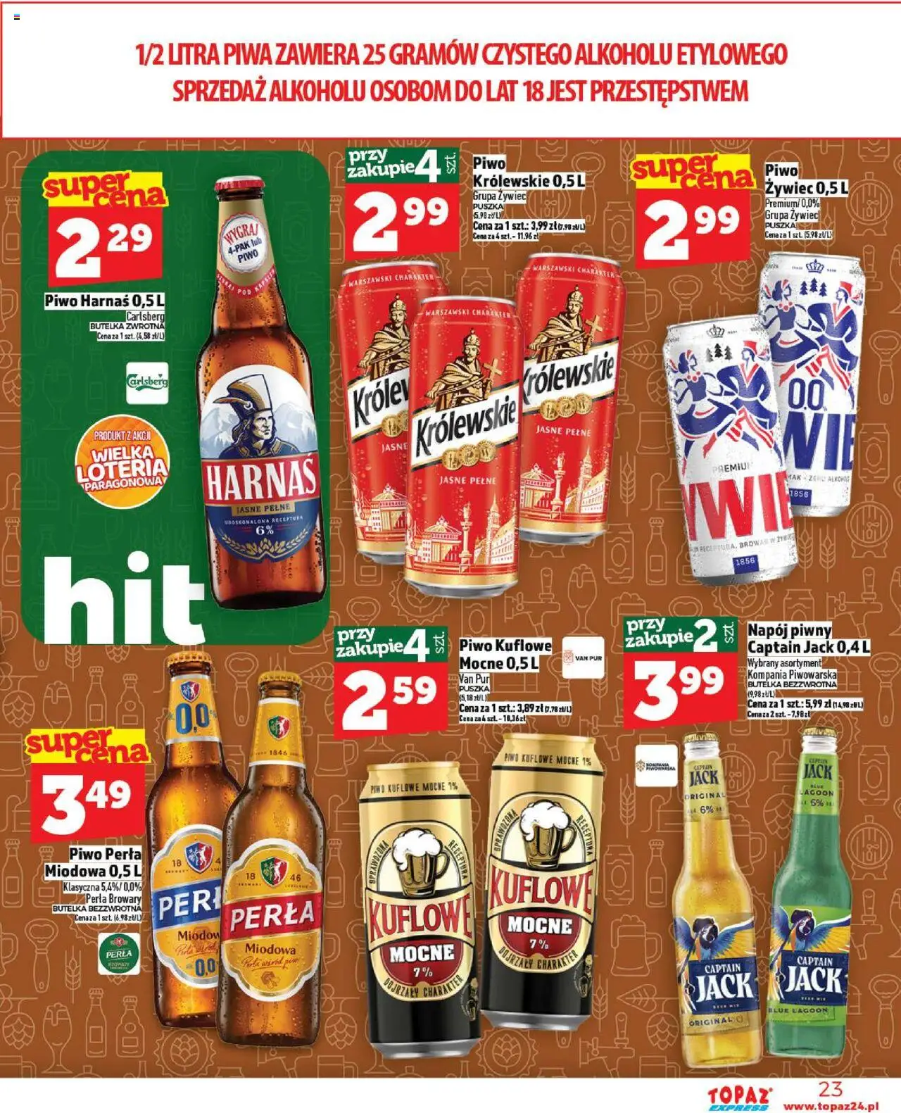 Topaz Gazetka - Express od 02.10.2025 | Strona: 23 | Produkty: Mak, Piwo perła, Harnaś, Piwo