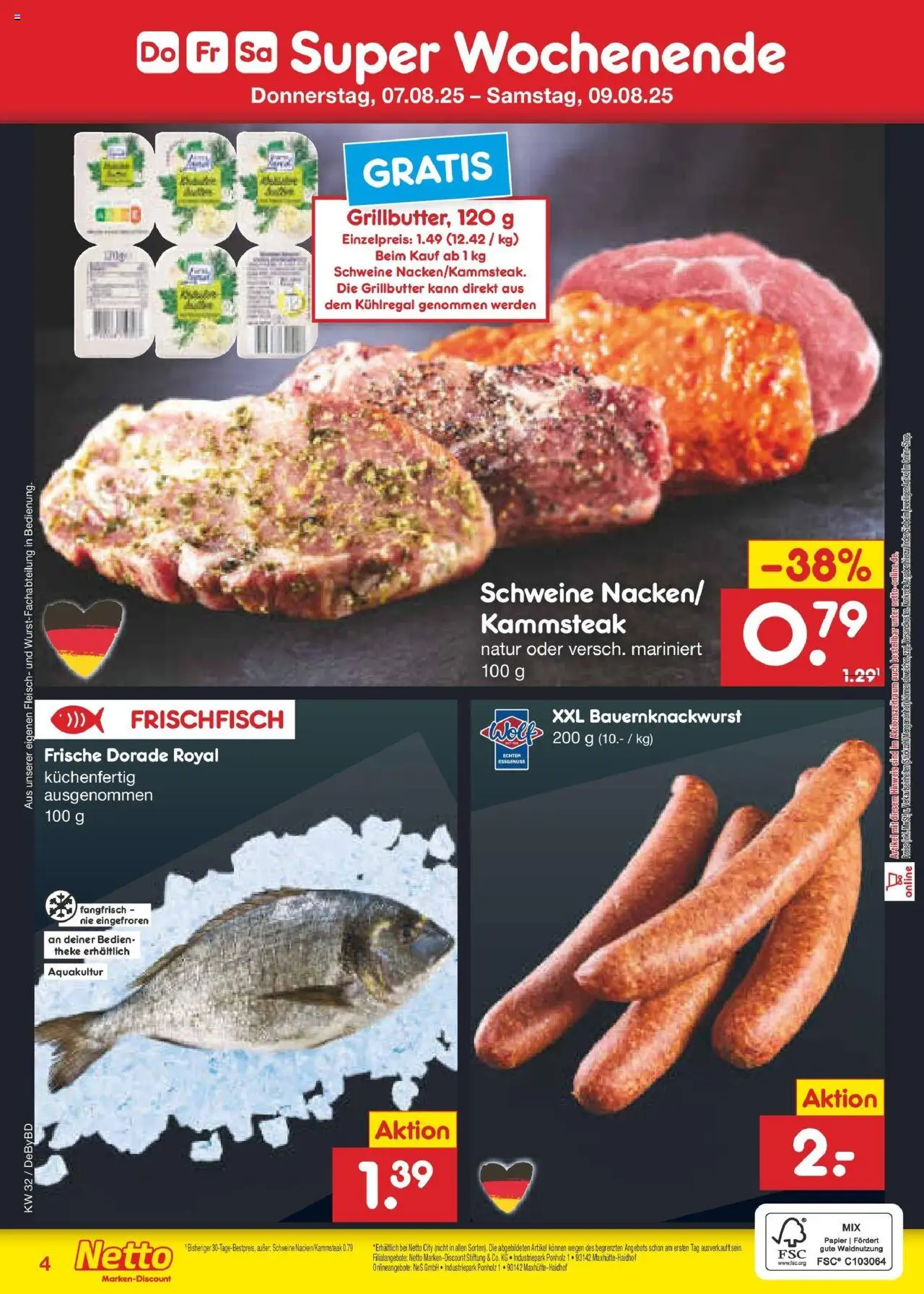 Netto Marken-Discount prospekt Buttenwiesen	 - gültig ab dem 04.08.2025 | Seite: 14 | Produkte: Dorade, Theke, Fleisch