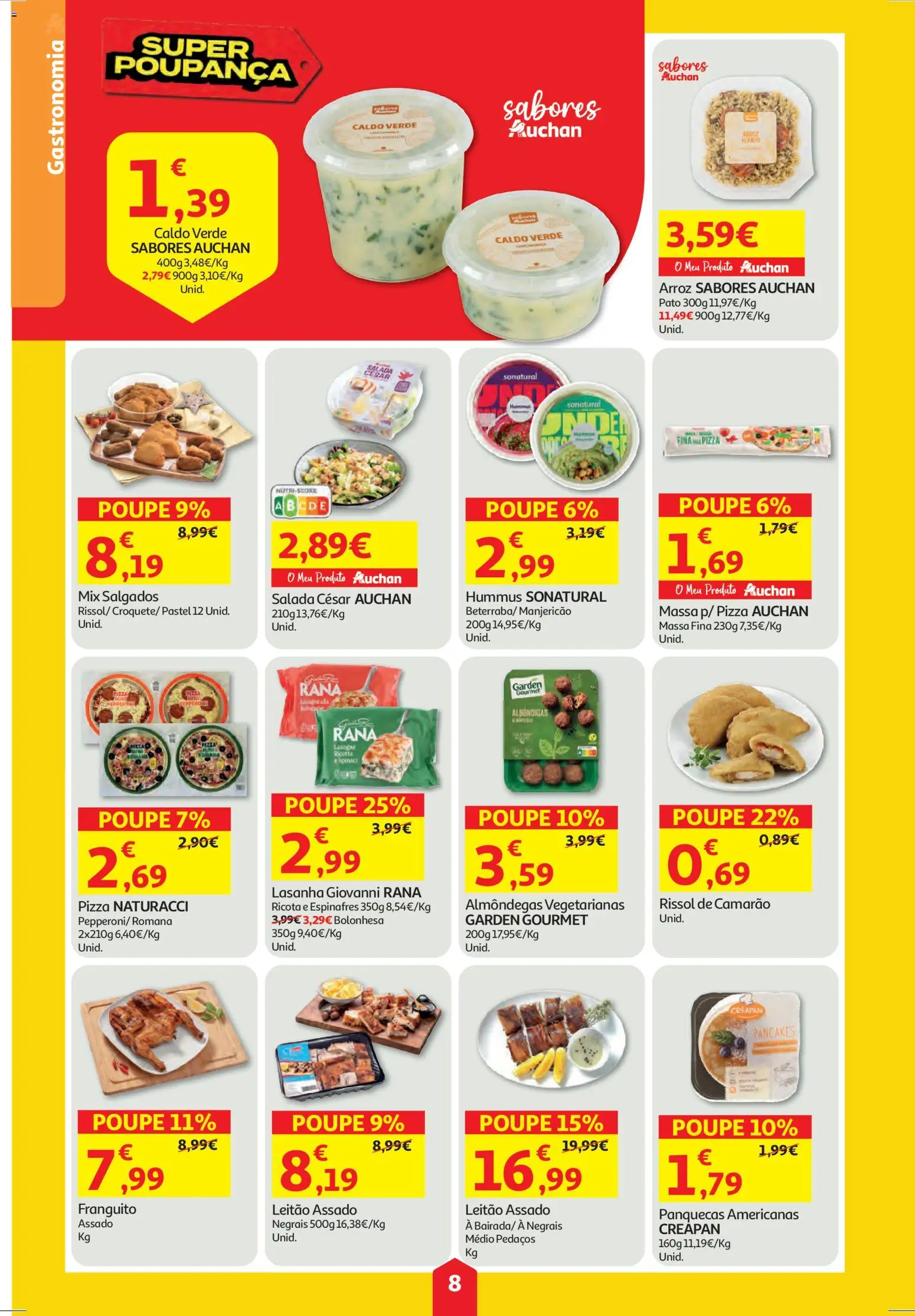 Auchan folheto │ válido de 11.12.2025 | Página: 8 | Produtos: Panquecas, Camarão, Massa, Salada