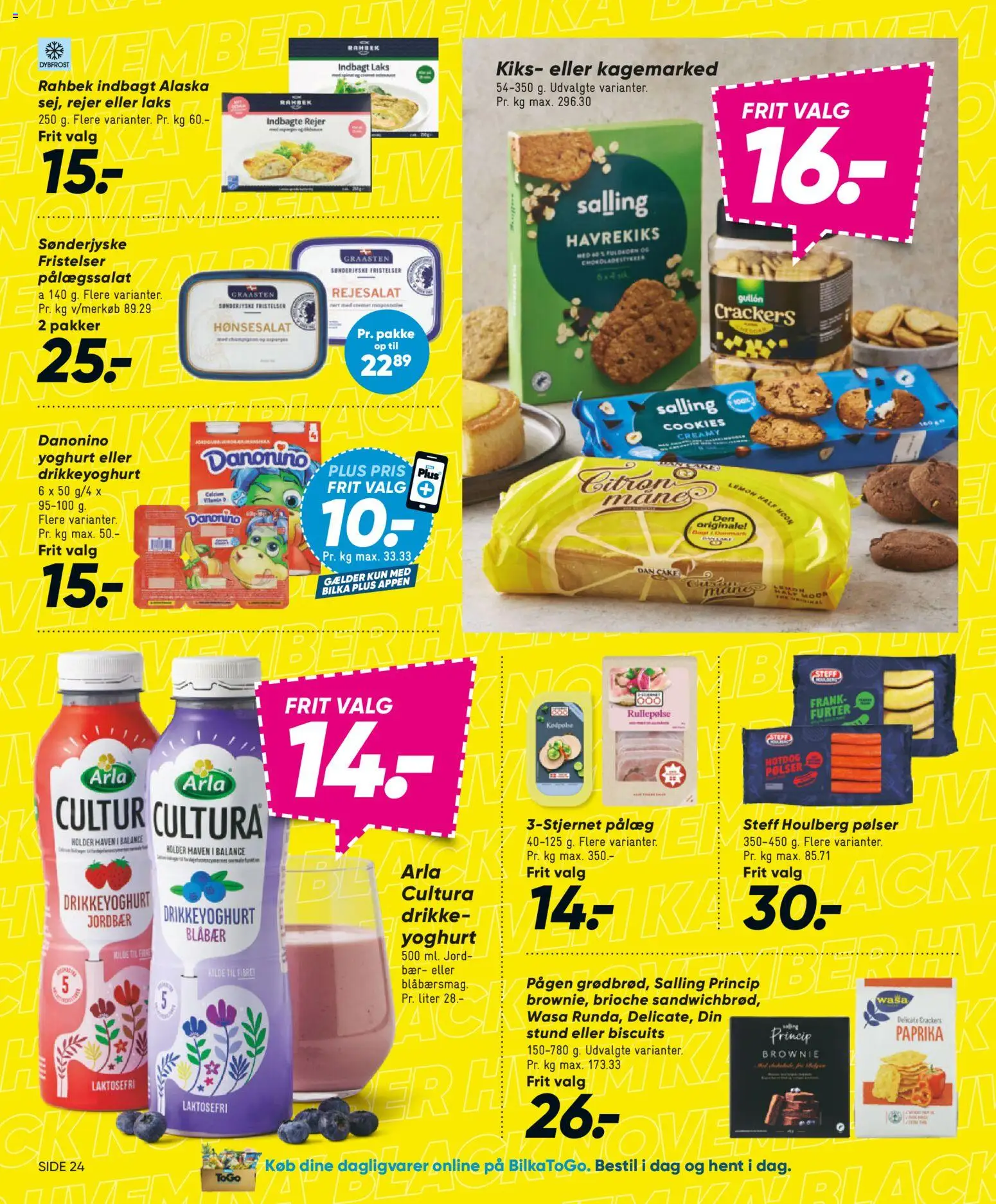 Bilka tilbudsavis – gyldig fra 21.11.2025 | Side: 34 | Produkter: Blåbær, Pølser, Drikkeyoghurt, Havrekiks