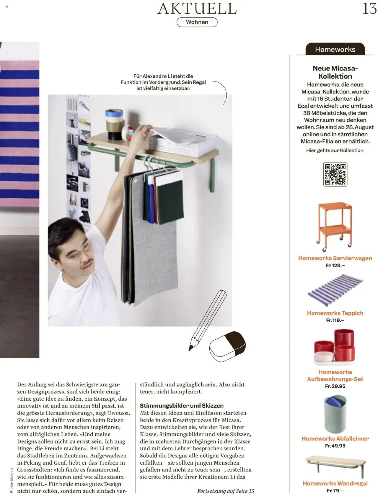 Migros - Magazin ab 25.08.2025 | Seite: 13 | Produkte: Servierwagen, Regal, Teppich, Wandregal