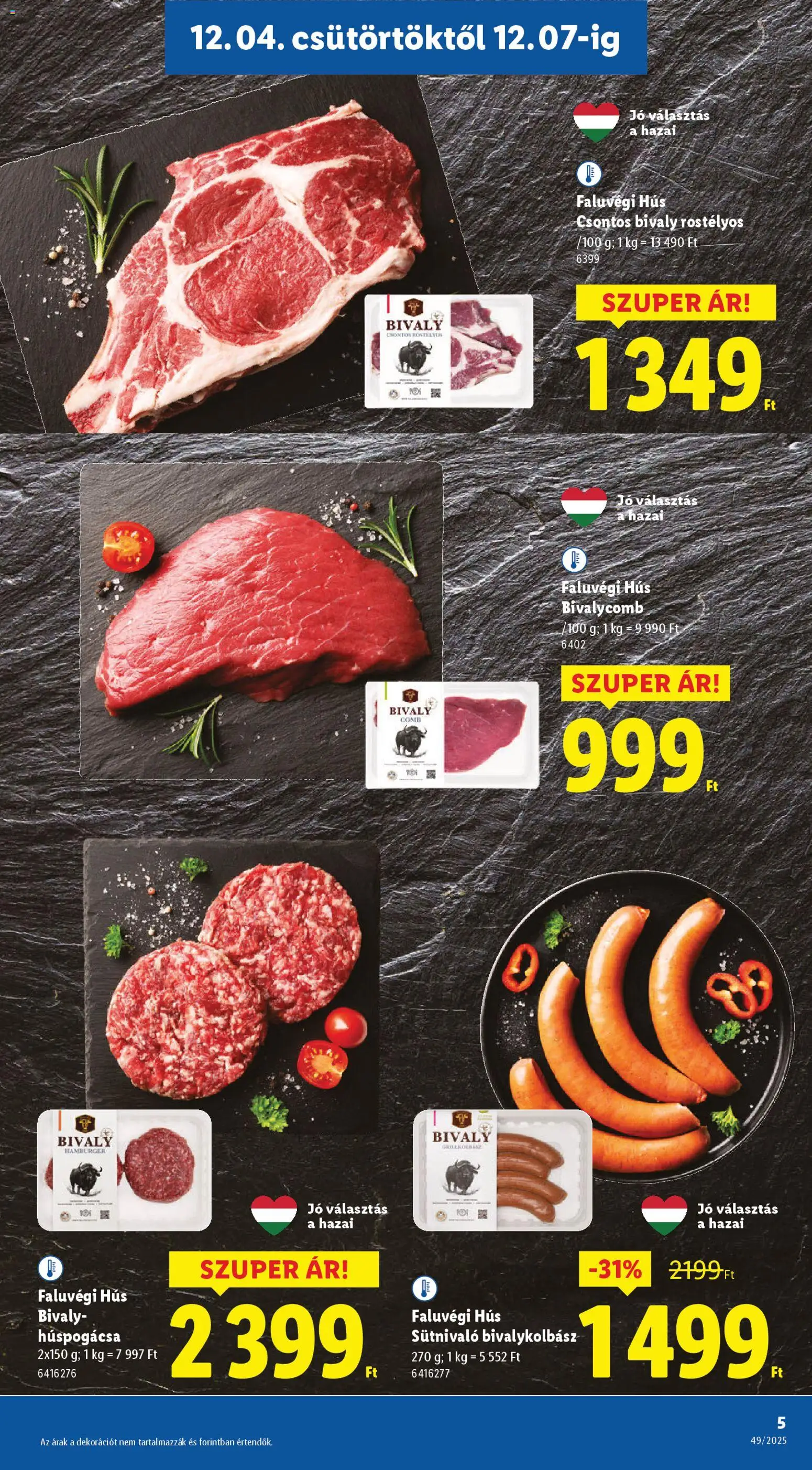 Lidl akciós ujság - amely érvényes a következő dátumtól: 04.12.2025 | Oldal: 5 | Termékek: Hamburger, Hús