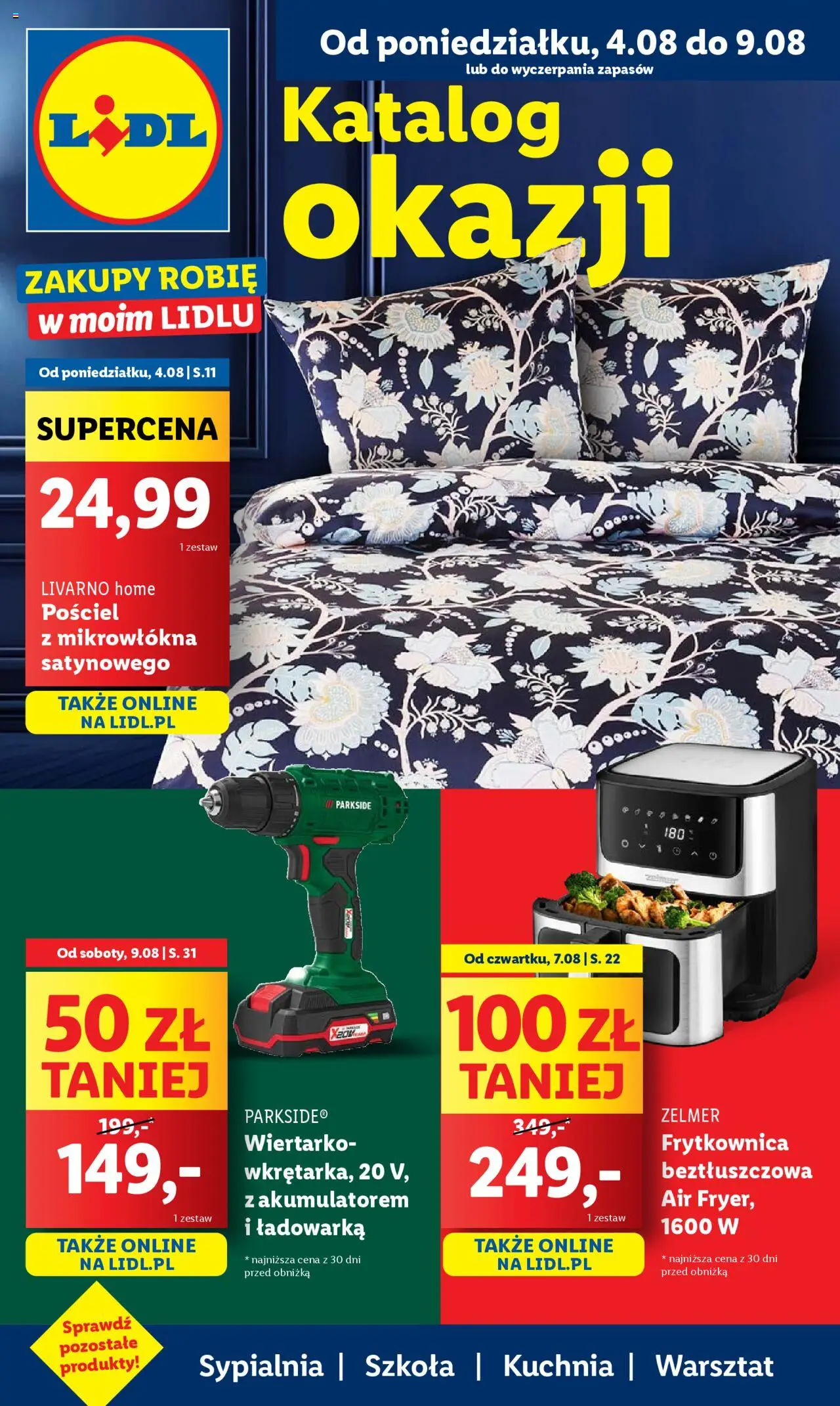 Lidl Katalog od 04.08.2025 | Strona: 1 | Produkty: Pościel, Ładowarka, Frytkownica, Frytkownica beztłuszczowa