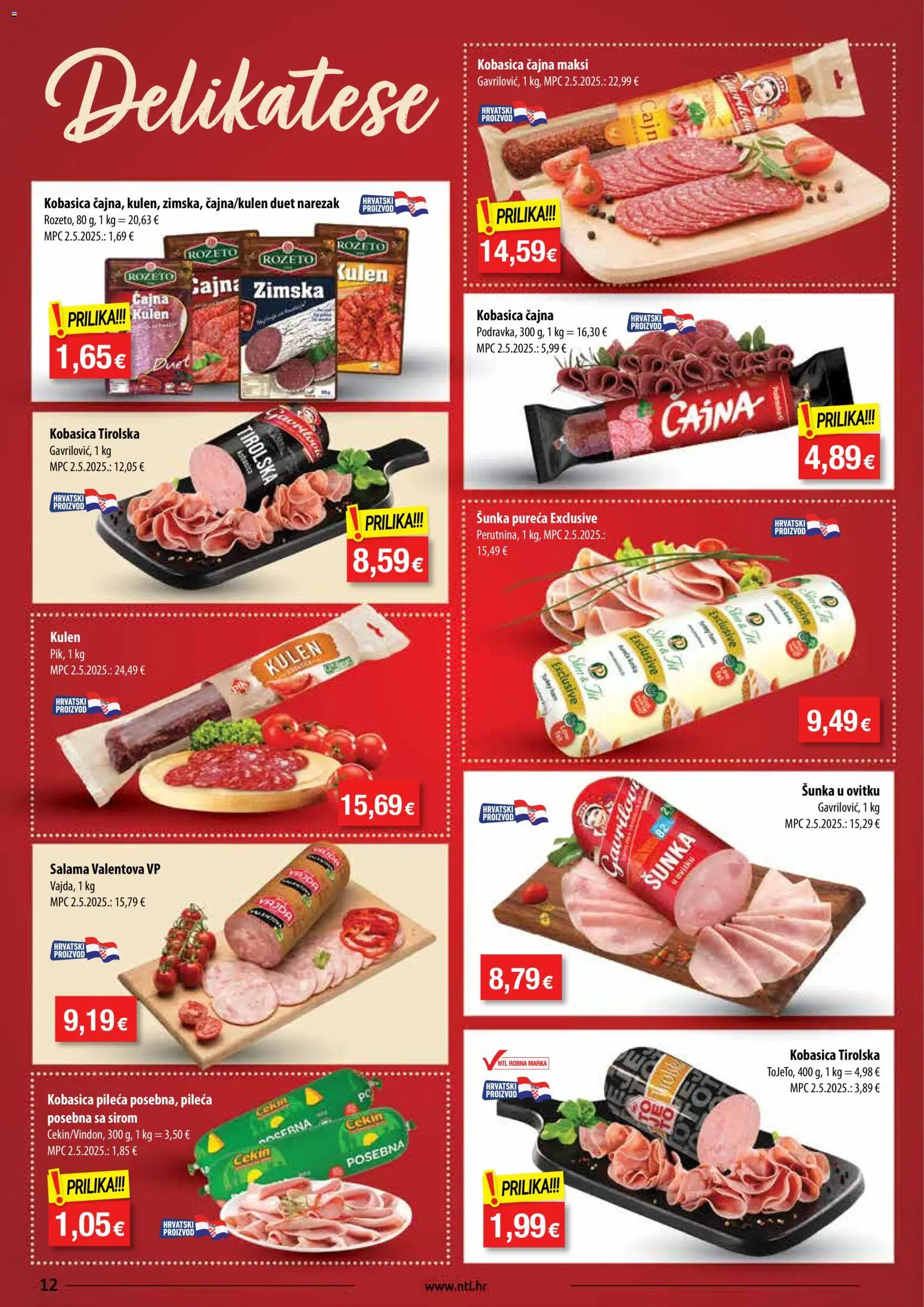 NTL katalog | vrijedi od 19.11.2025 | Stranica: 12 | Proizvodi: Šunka, Narezak, Kobasica, Kulen