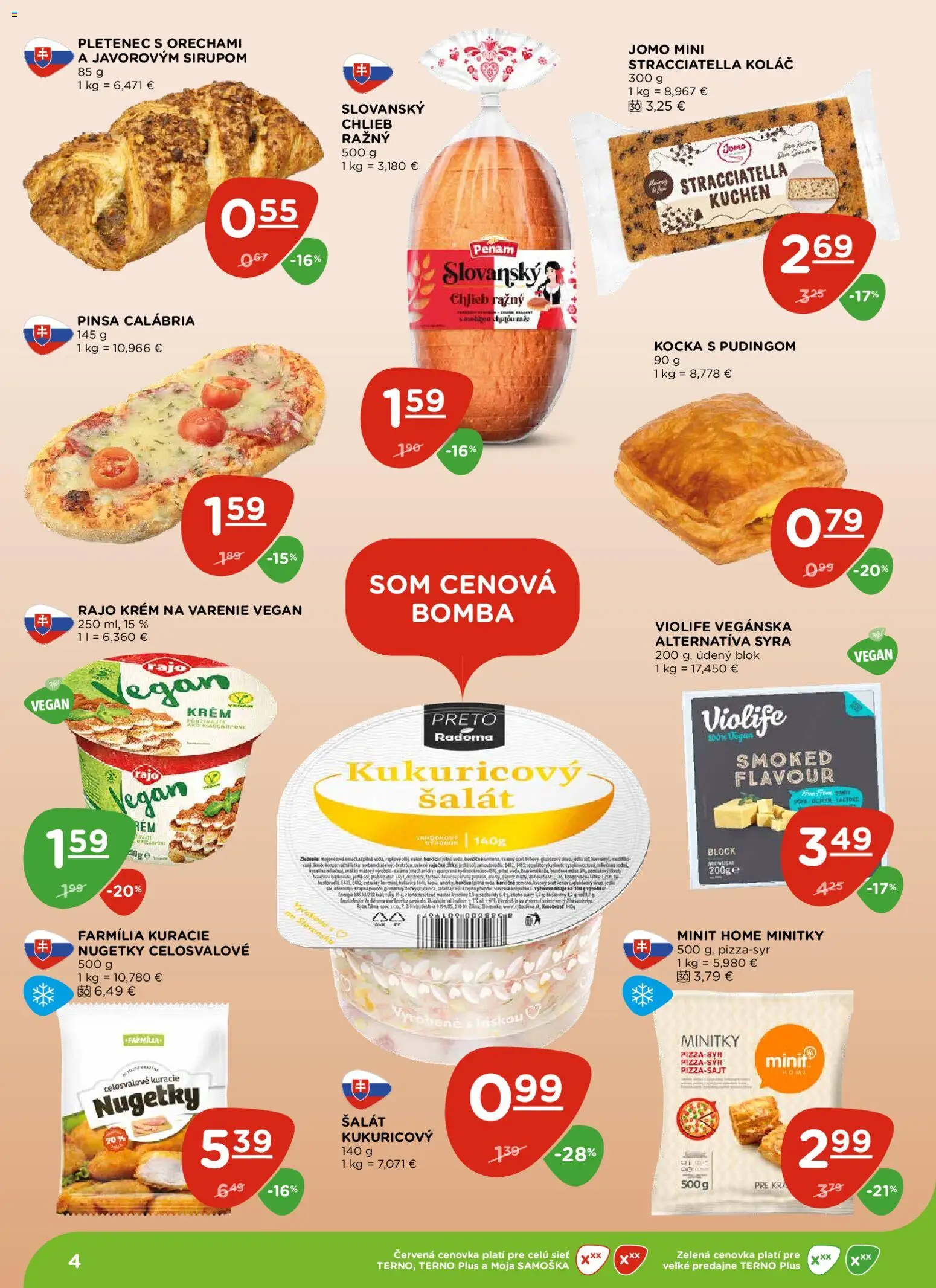 Nové Terno akcie – leták je platný od 23.10.2025 | Strana: 4 | Produkty: Chlieb, Krém, Šalát, Mascarpone