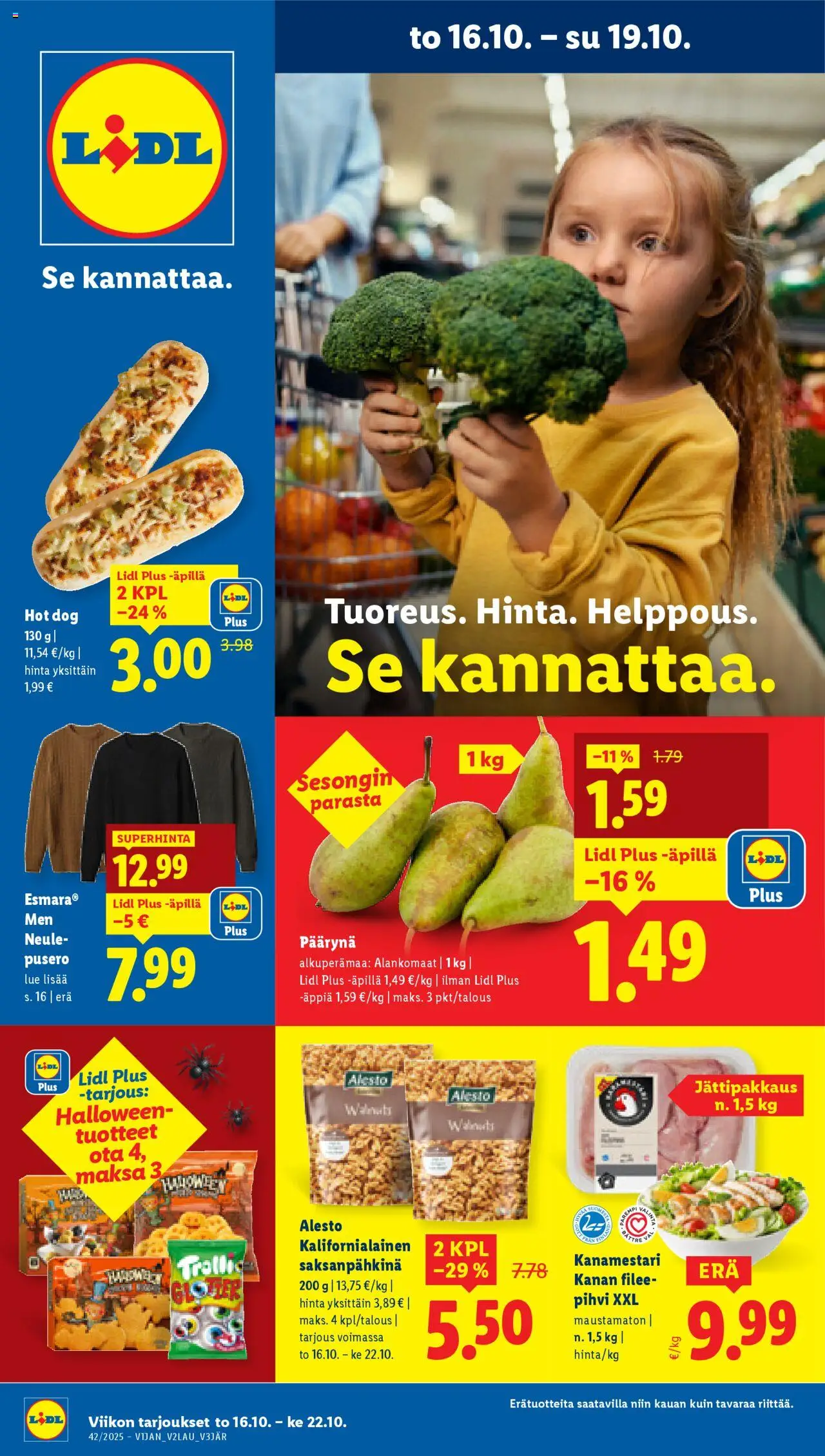 Lidl tarjoukset - Tampere – voimassa 16.10.2025 alkaen | Sivu: 1 | Tuotteet: Pusero, Pihvi, Neule, Hot dog